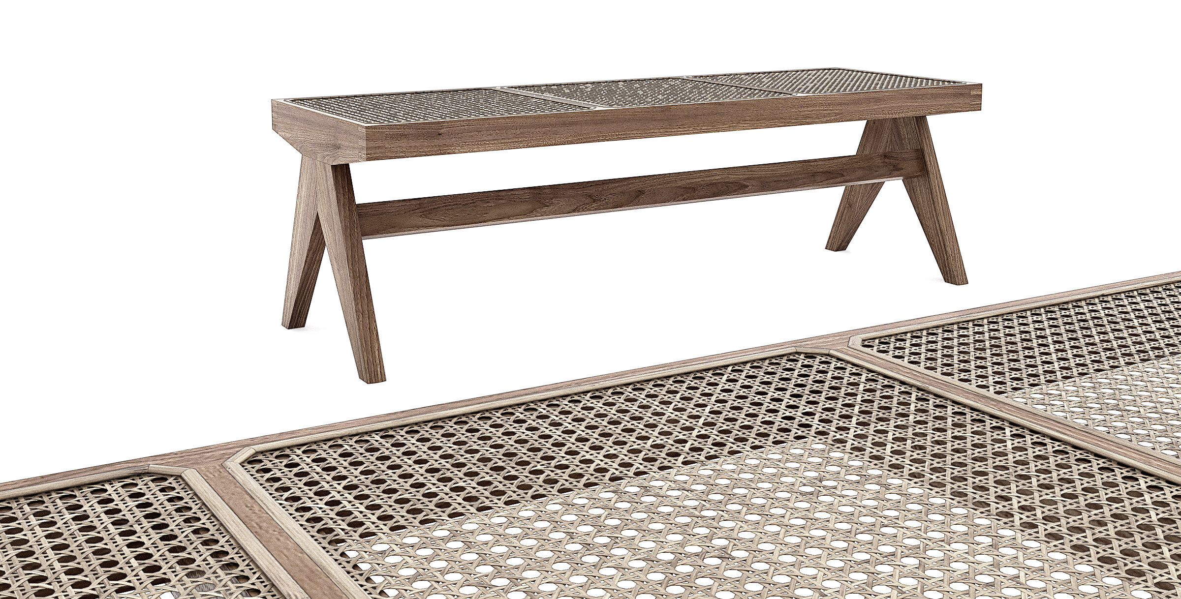 北欧藤编编织，长条凳换鞋凳3d模型下载