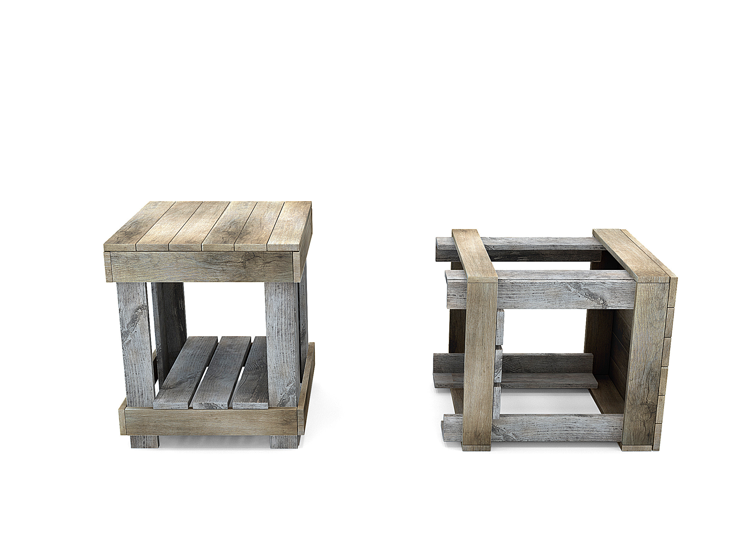 木箱子，木凳子3d模型下载