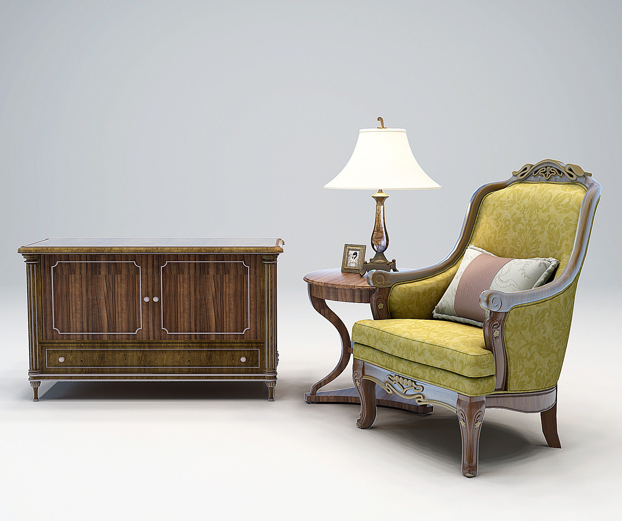美式欧式装饰柜，单人沙发3d模型下载