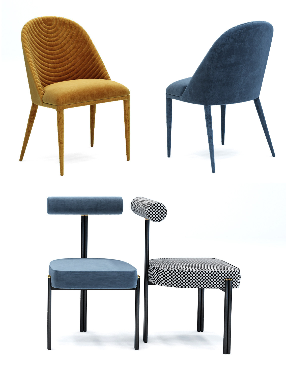 现代布艺单椅餐椅3d模型下载