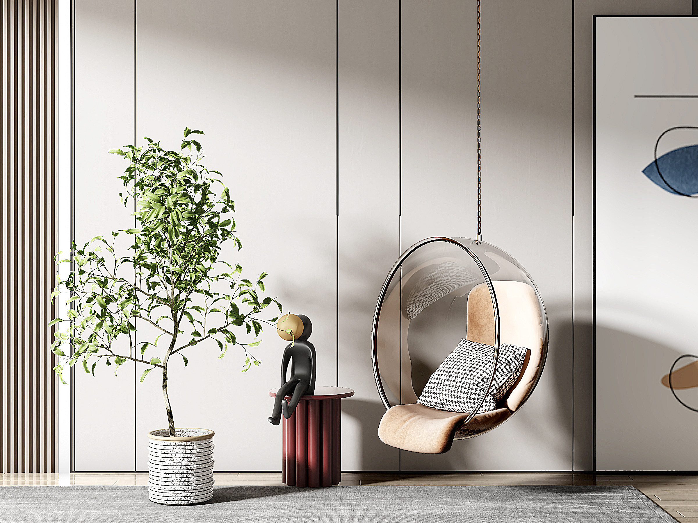 现代玻璃吊椅，边几，盆栽3d模型下载