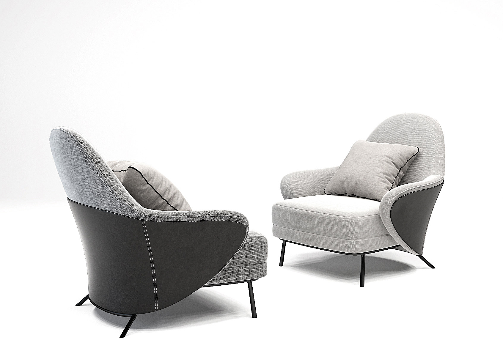 意大利minotti现代布艺单人沙发，3d模型下载