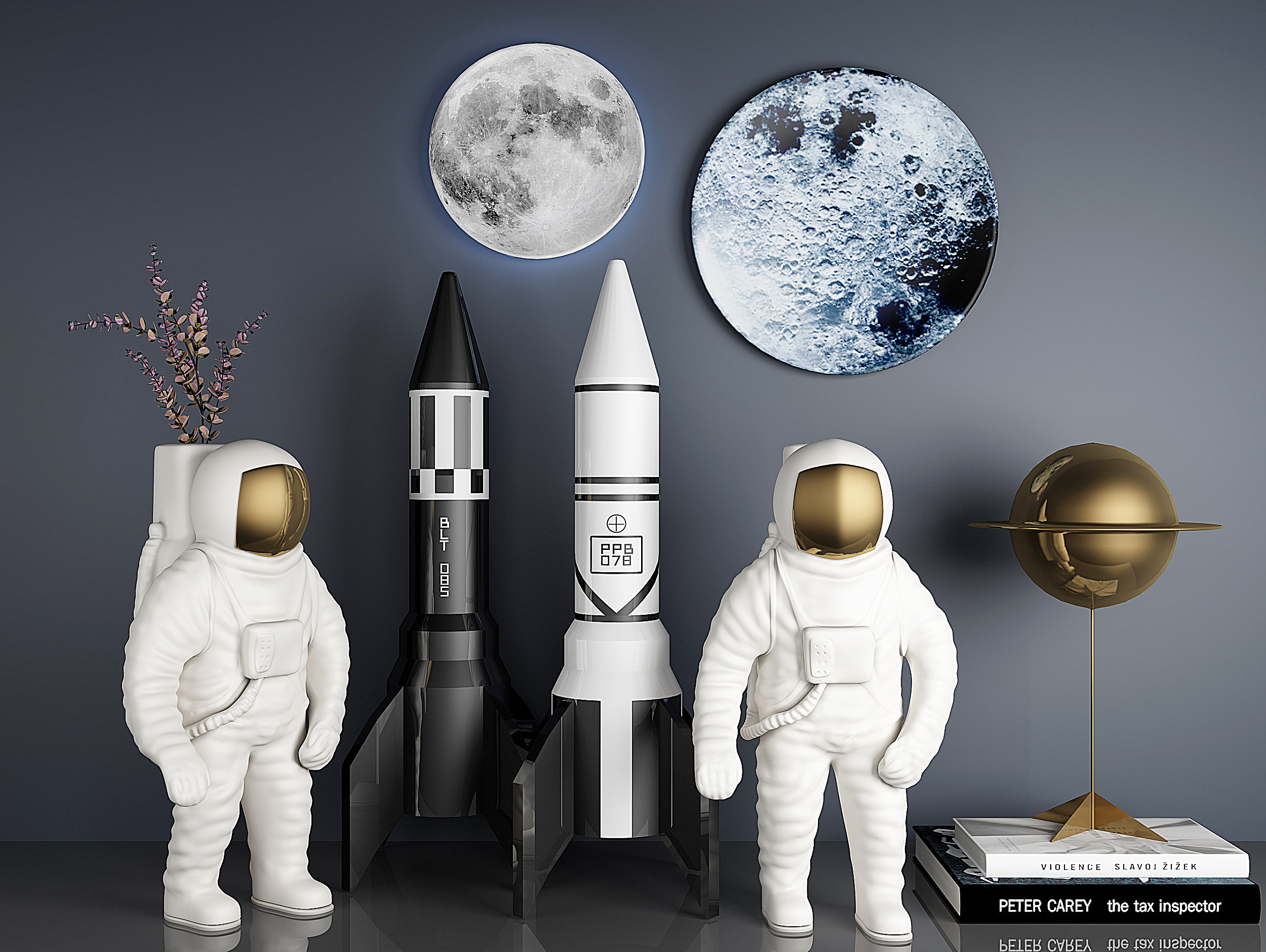 现代儿童房男孩房太空人宇航服火箭星球饰品组合,摆件3d模型下载