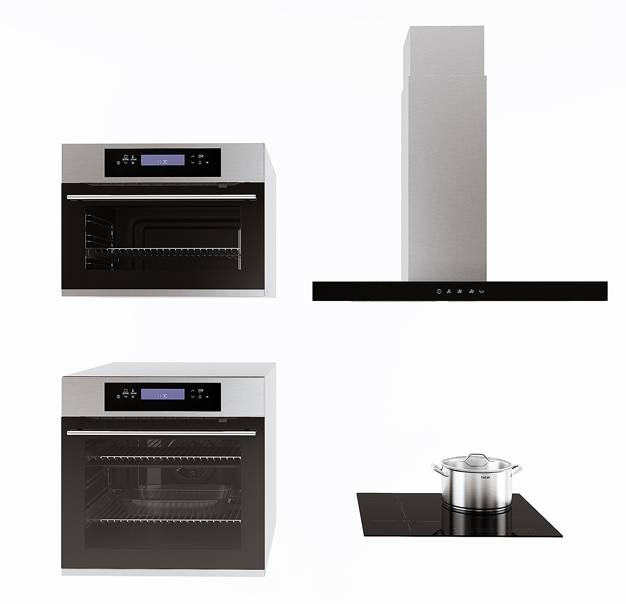 现代烤箱,油烟机,厨房电器 ，不锈钢锅(1)3d模型下载