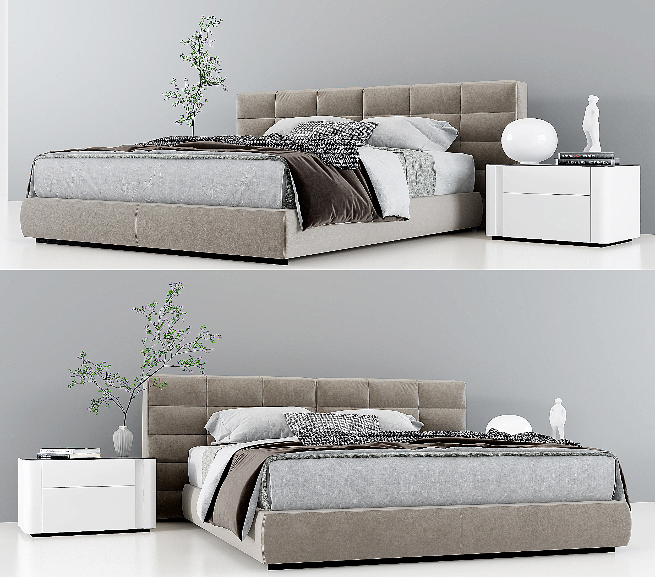 意大利Minotti现代双人床,,床头柜,3d模型下载