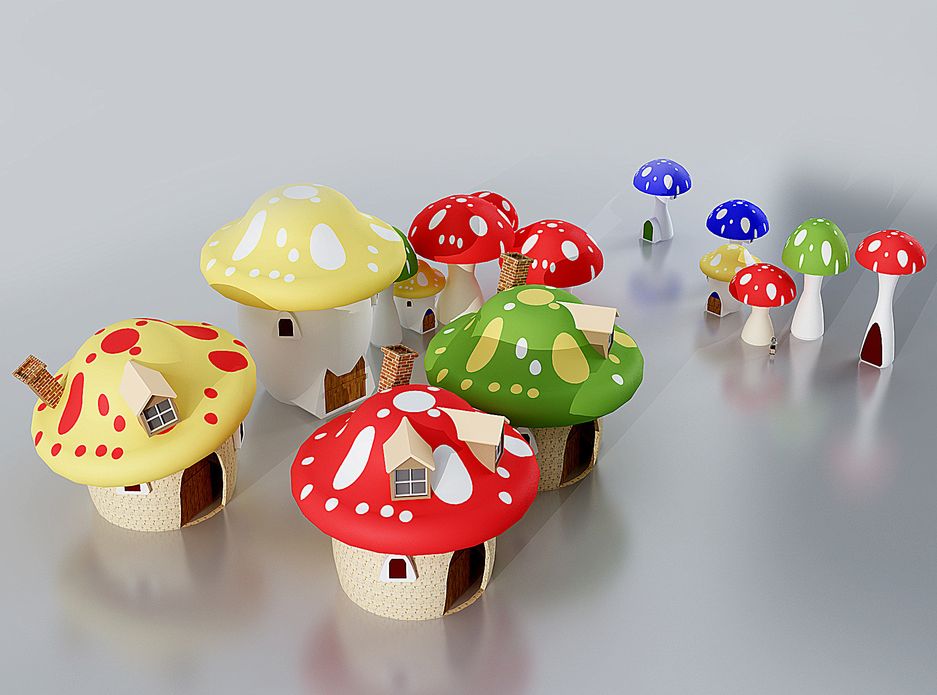 现代蘑菇造型卡通建筑,儿童玩具3d模型下载