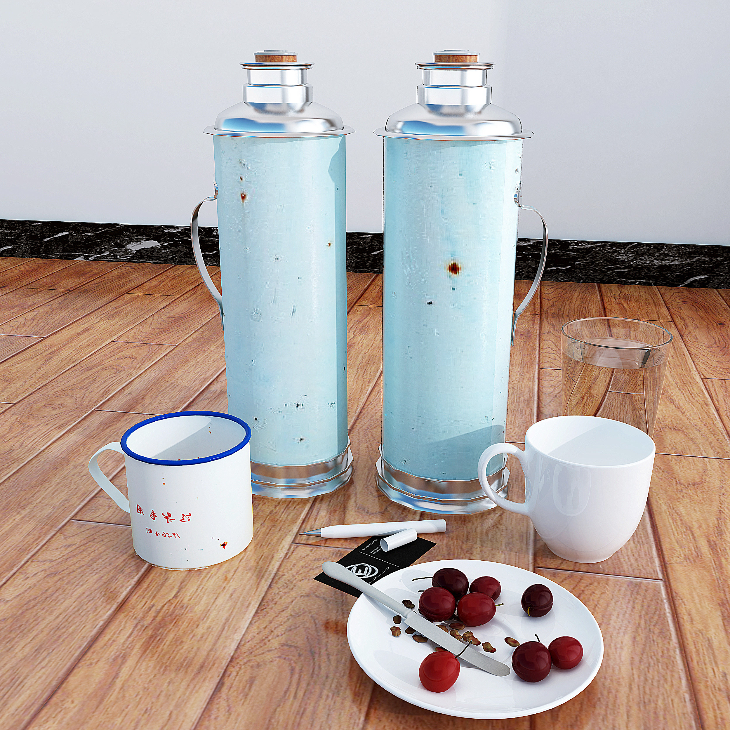 现代保温瓶,玻璃杯,茶杯茶缸子 3d模型下载