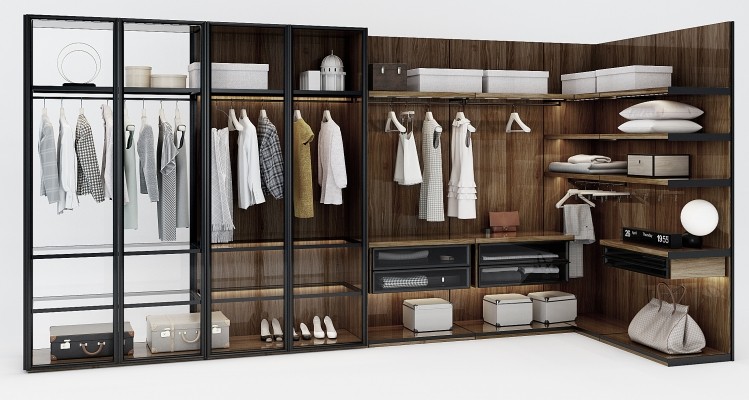 现代衣柜，衣服西服，包包3d模型下载