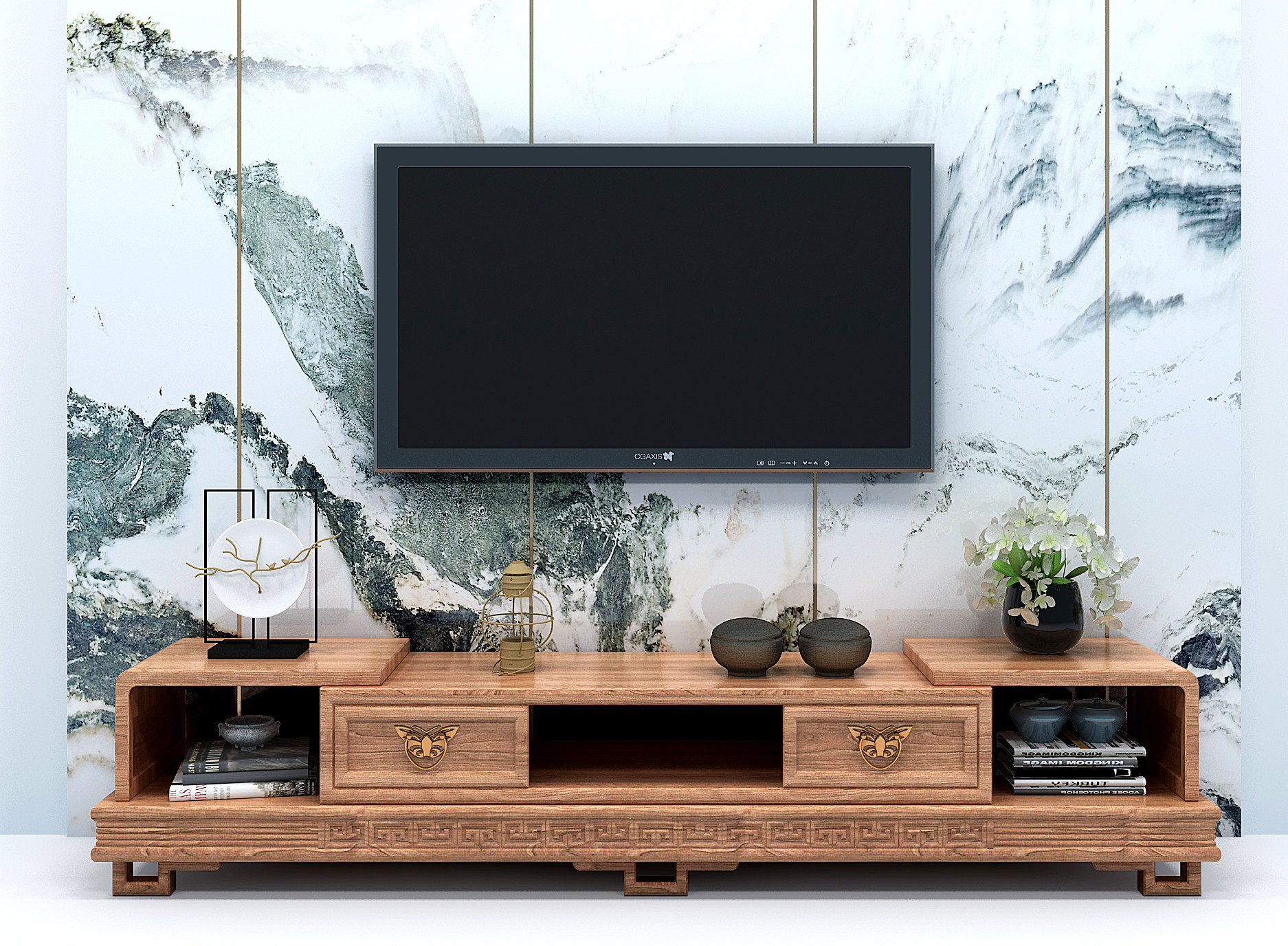 新中式古实木电视柜3d模型下载