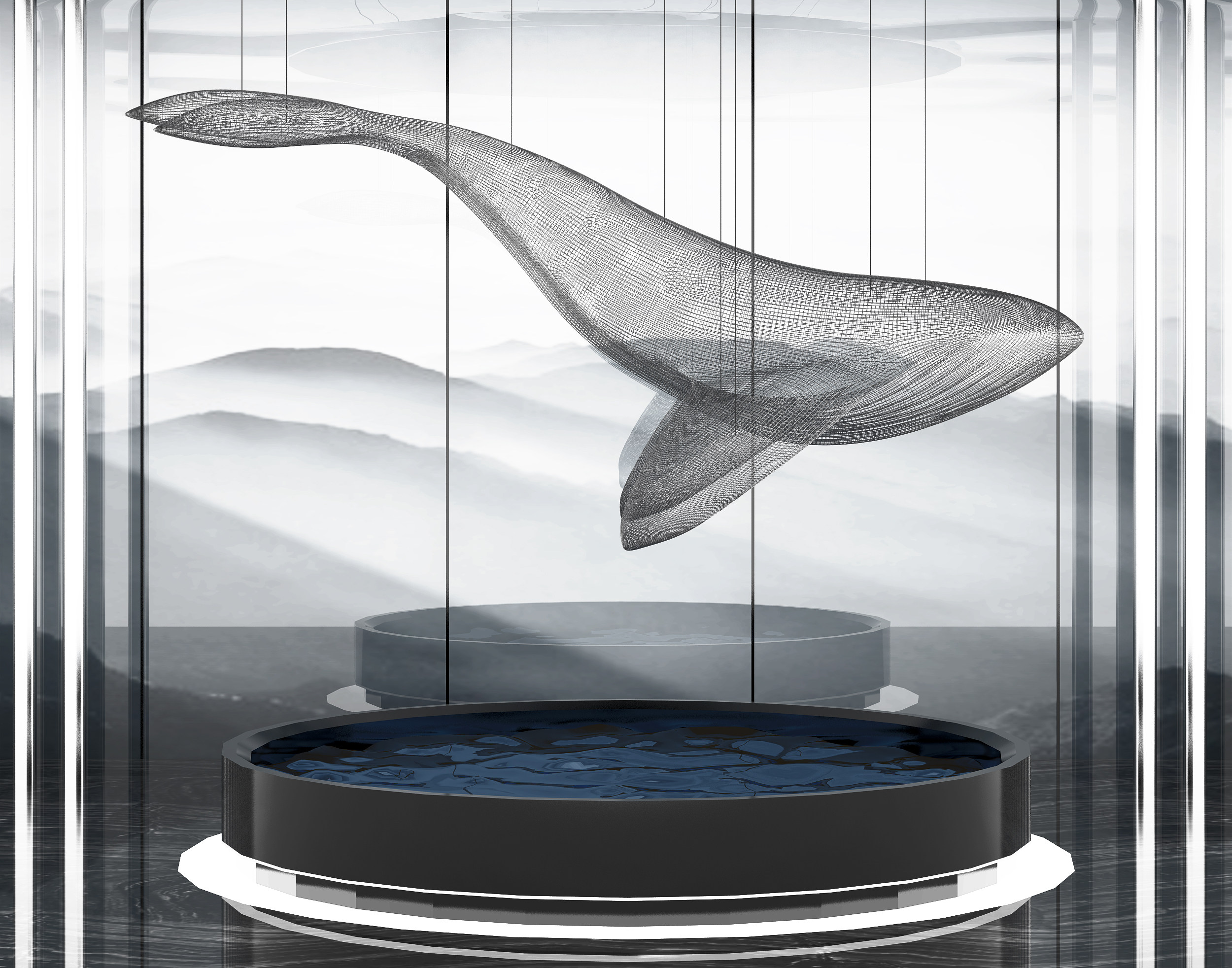 新中式鲸鱼天花艺术装置 雕塑_3d模型下载