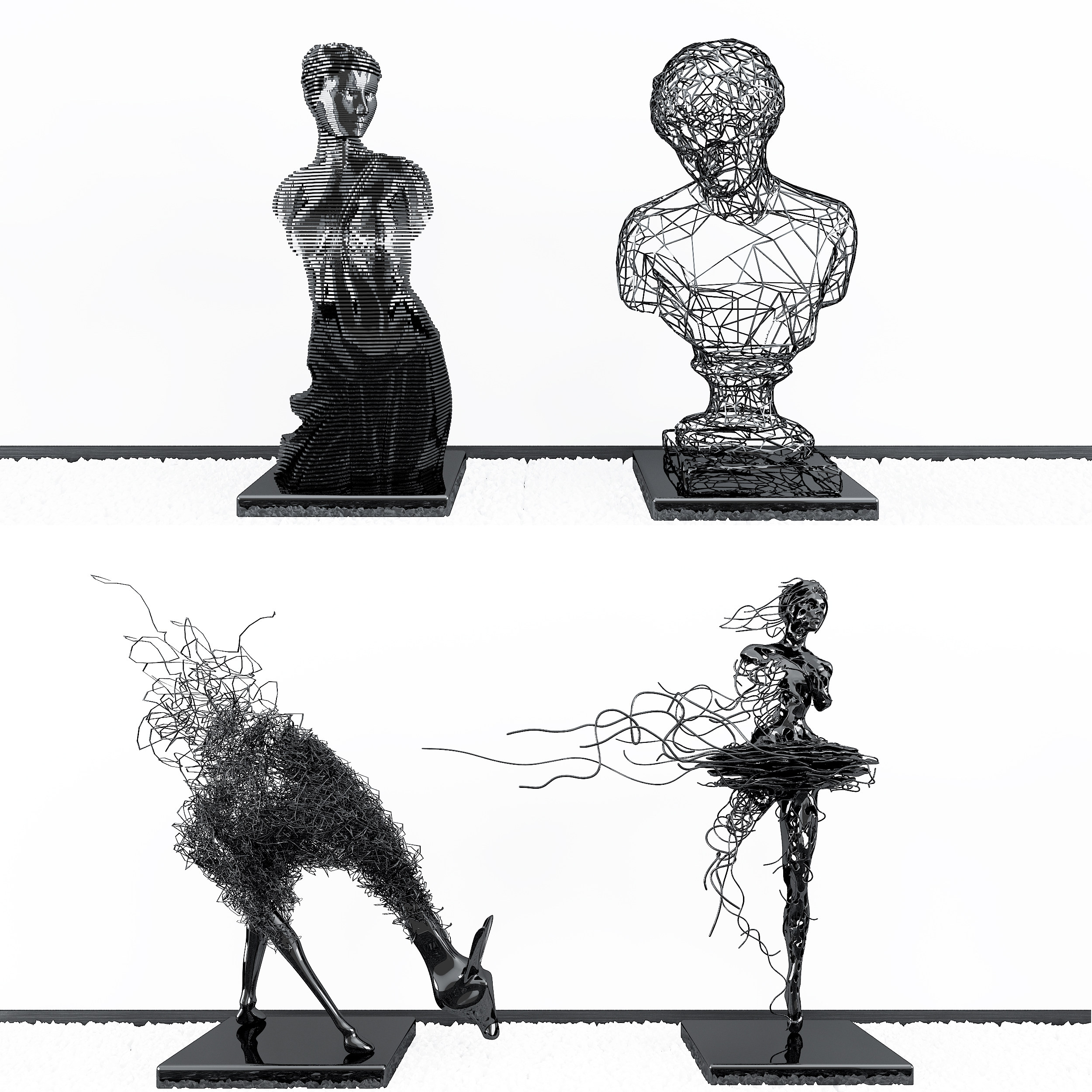 现代金属抽象人物麋鹿景观雕塑3d模型下载