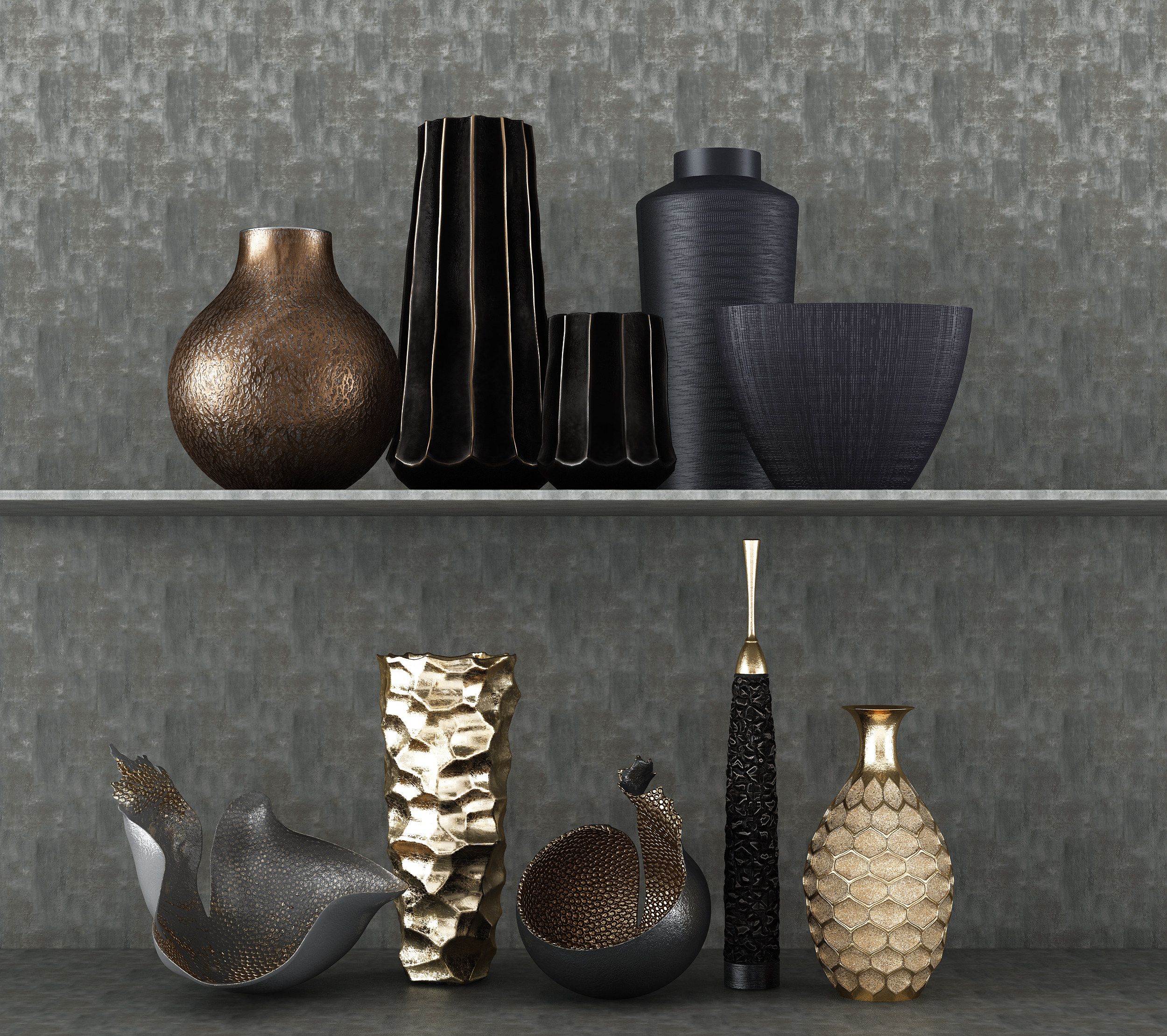 现代花瓶 陶瓷 罐子 陈设品组合3d模型下载