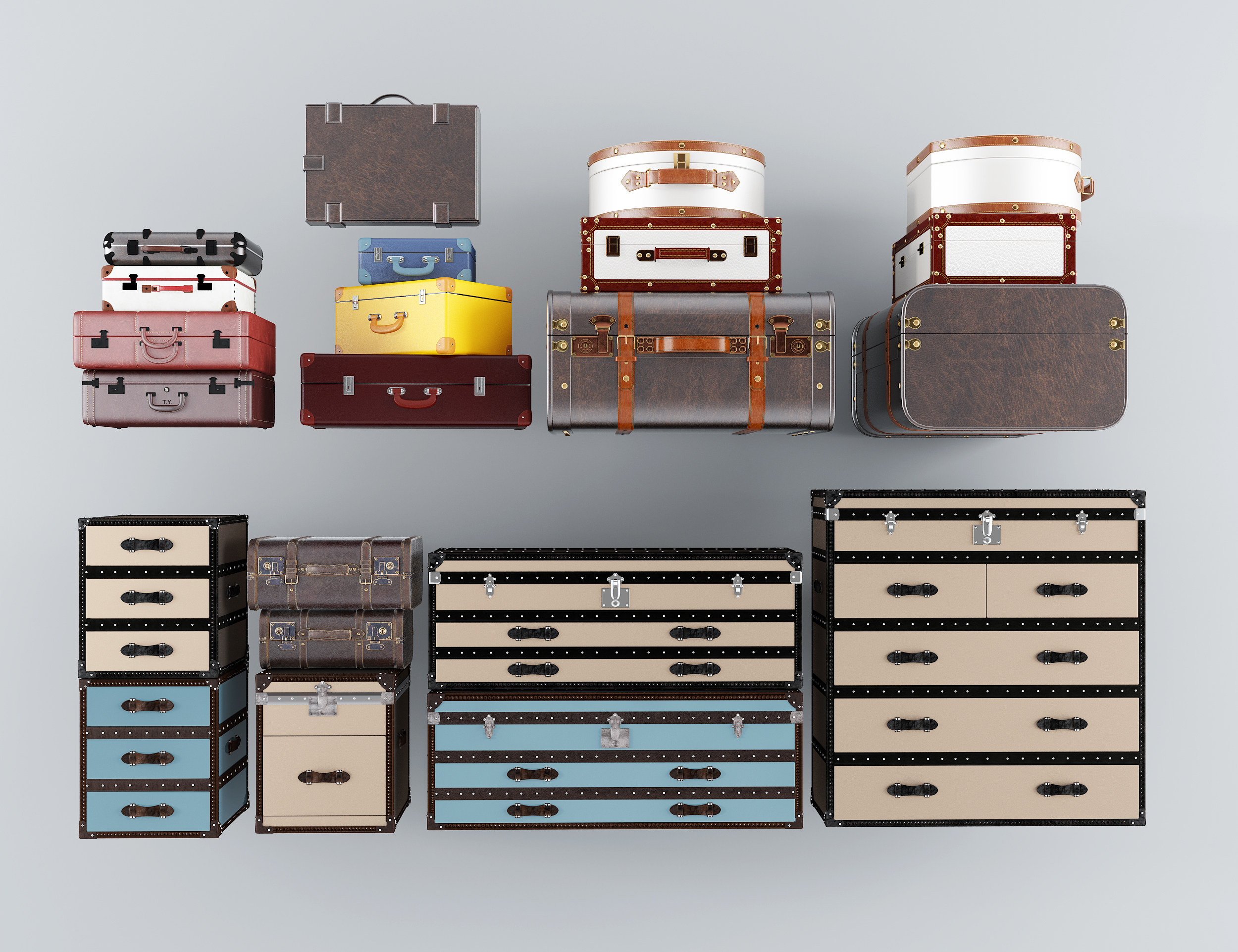 现代美式工业风皮箱箱子装饰箱子 盒子3d模型下载