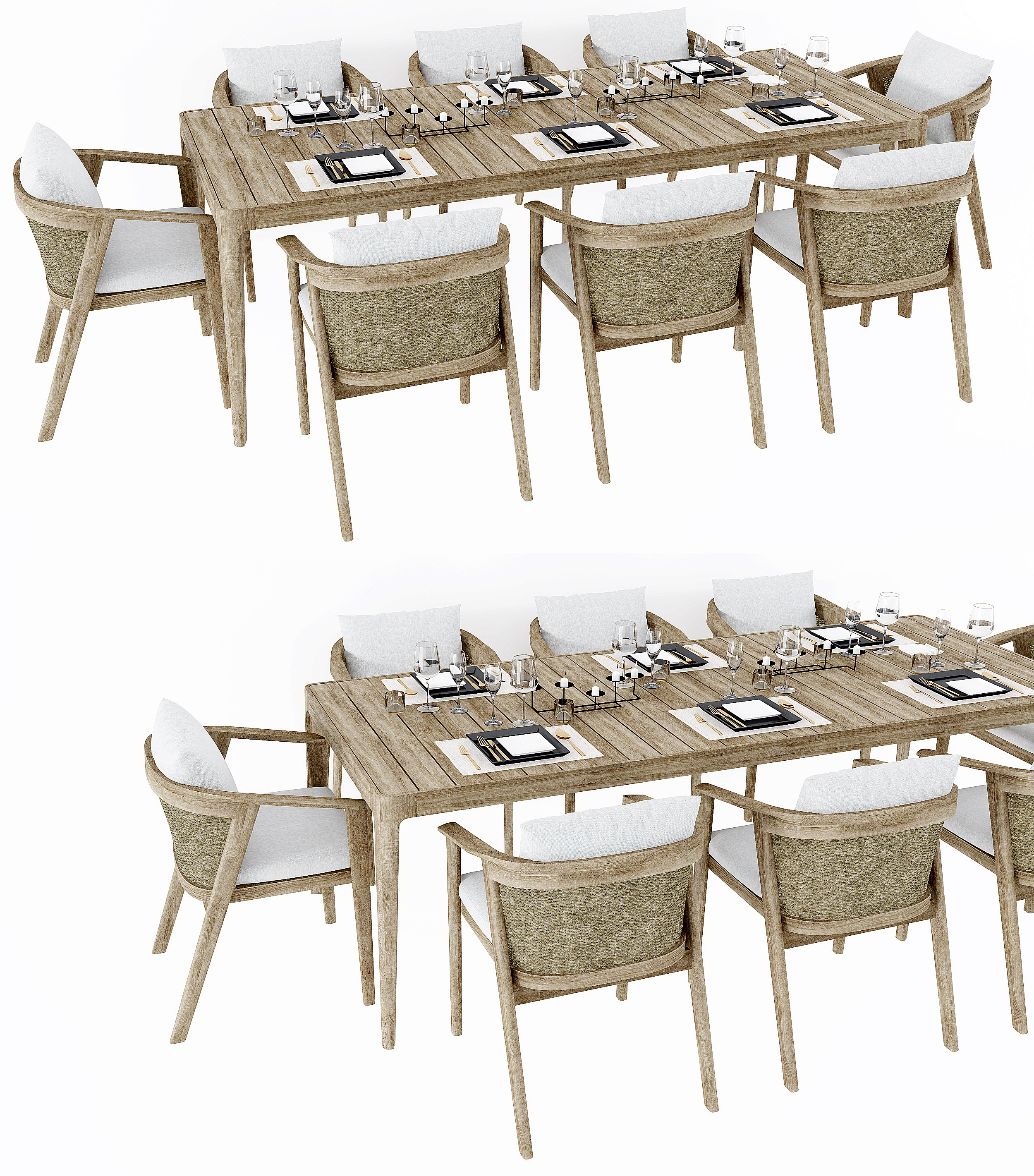 现代藤编户外餐桌餐椅组合 3d模型下载