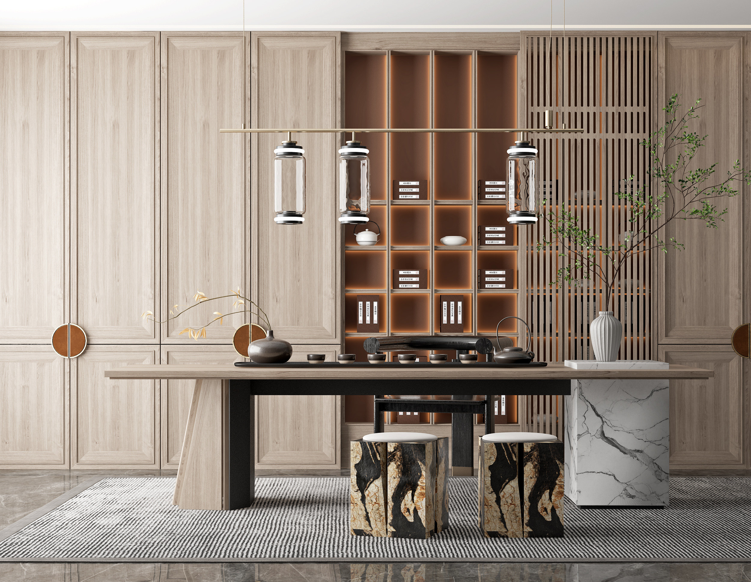 新中式茶室书房 3d模型下载