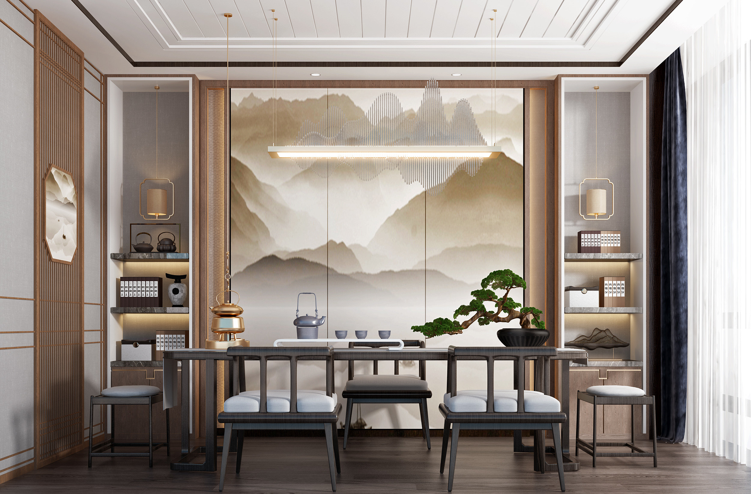 新中式式茶室 3d模型下载
