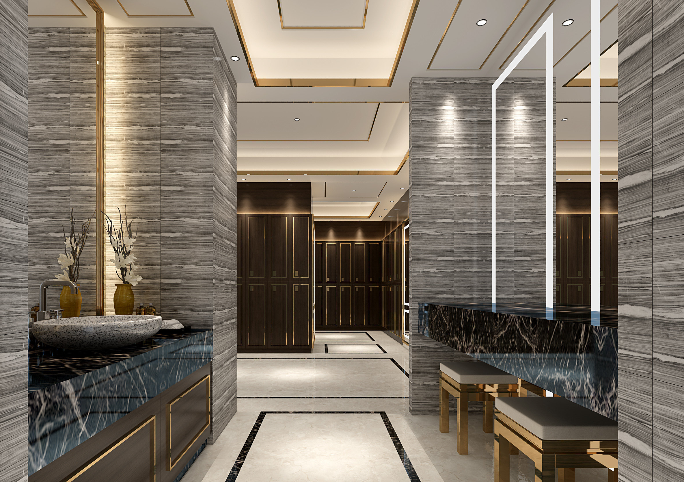 新中式公共卫生间 更衣室 3d模型下载