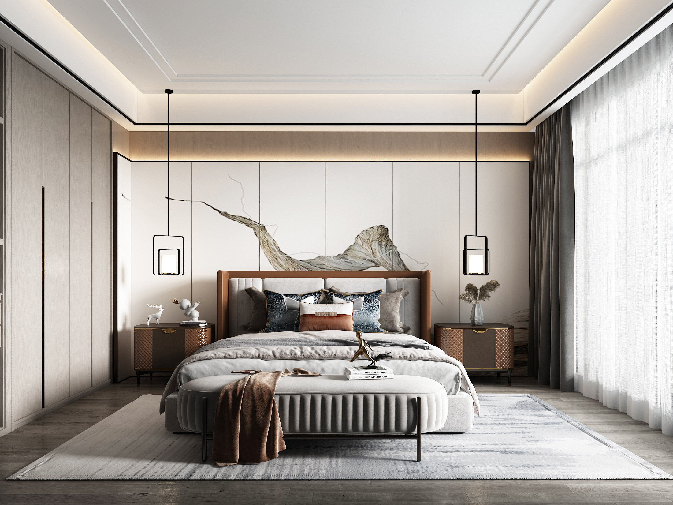 新中式卧室3d模型下载
