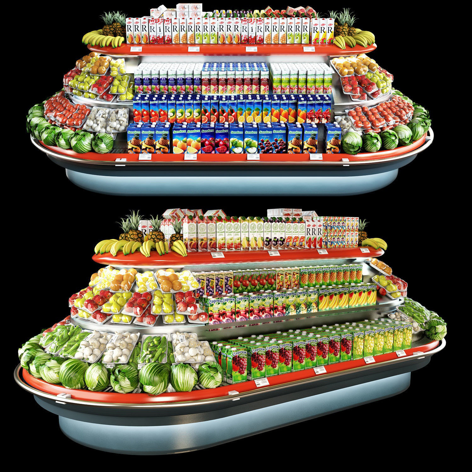 现代生鲜超市生疏冰柜展示台3d模型下载