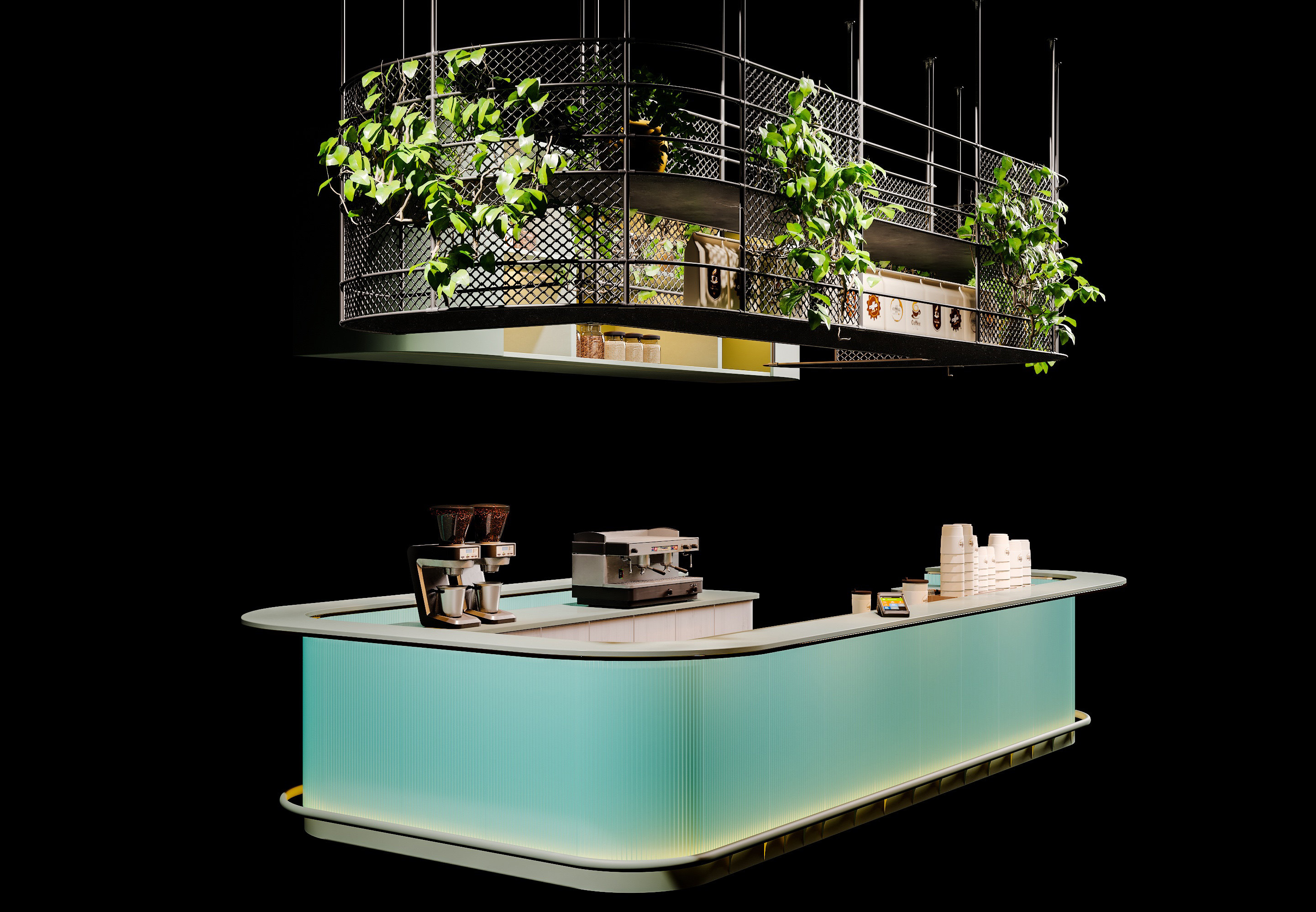 现代工业风咖啡厅水吧台服务台操作台3d模型下载