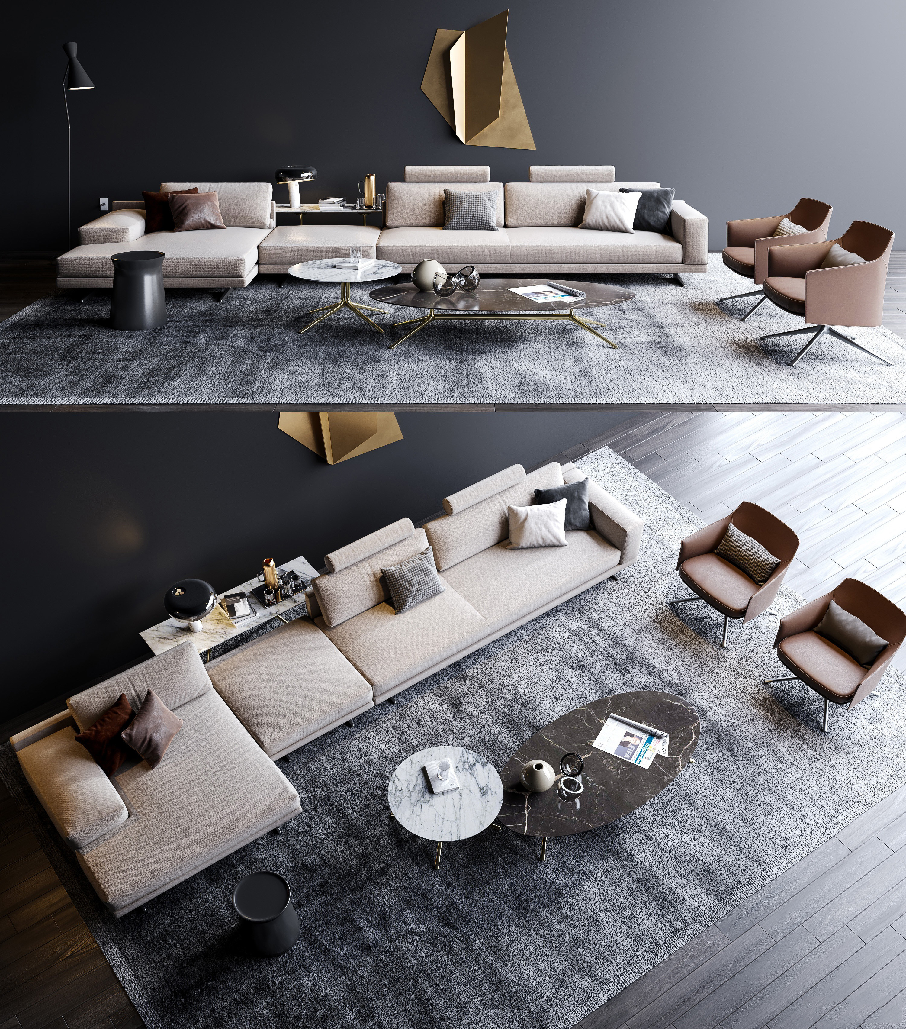 现代转角沙发茶几组合3d模型下载