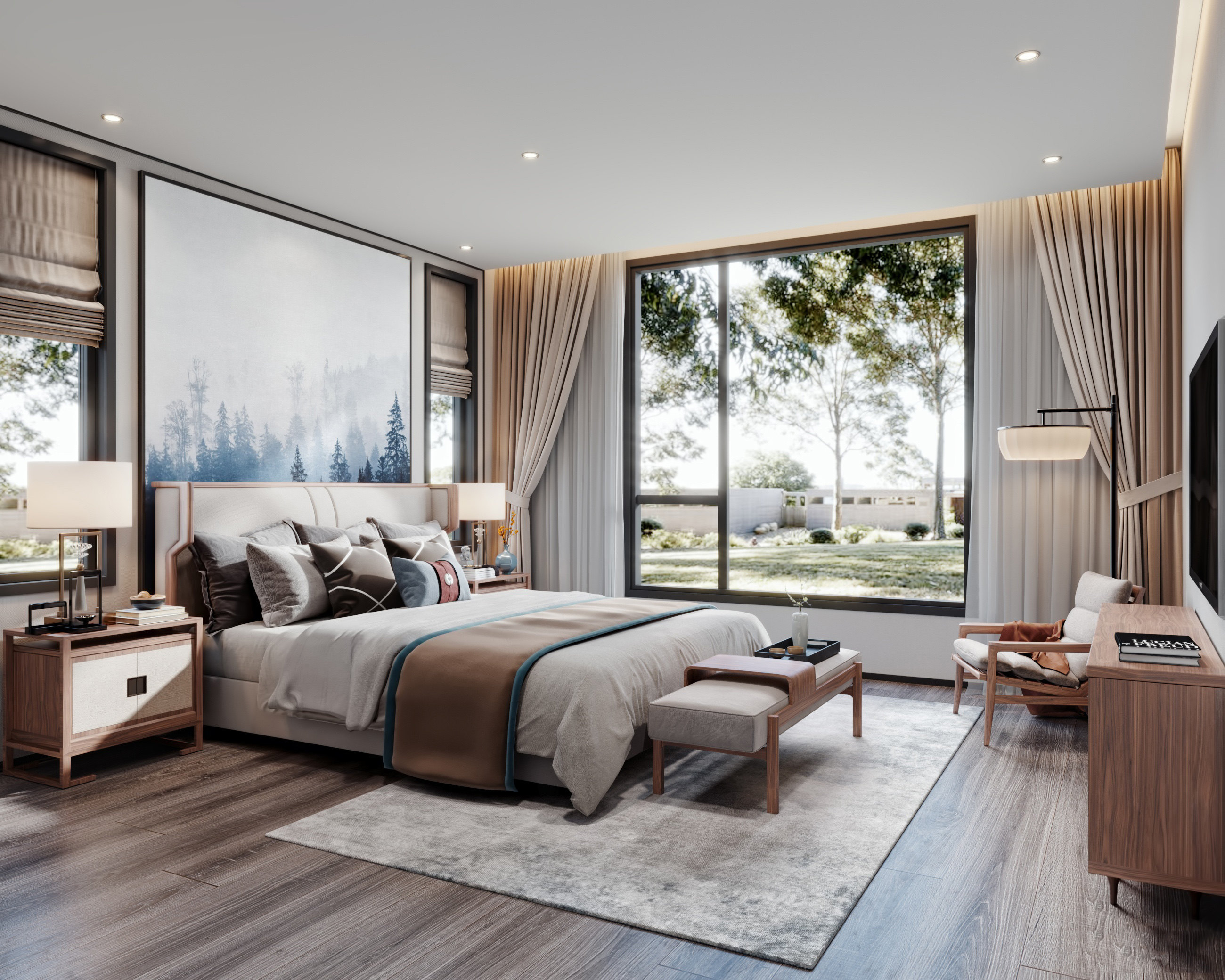 新中式家居卧室3d模型下载
