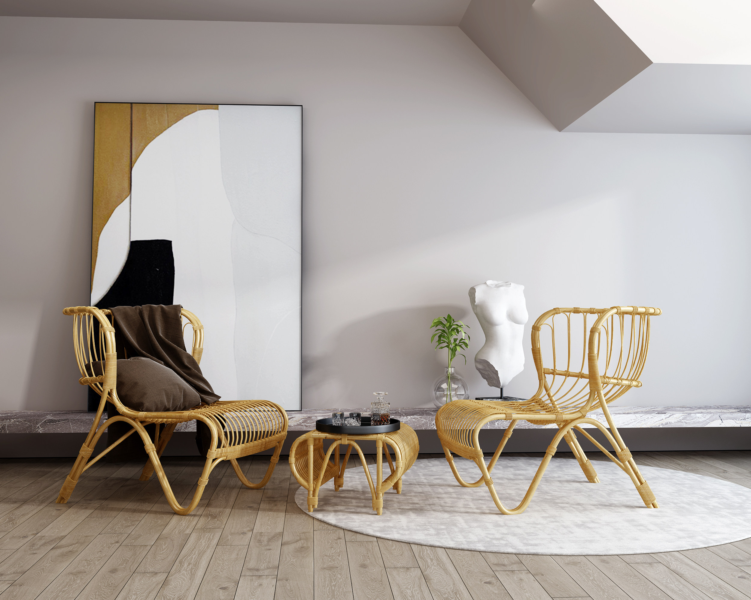 现代户外家具藤椅藤编沙发边几组合3d模型下载