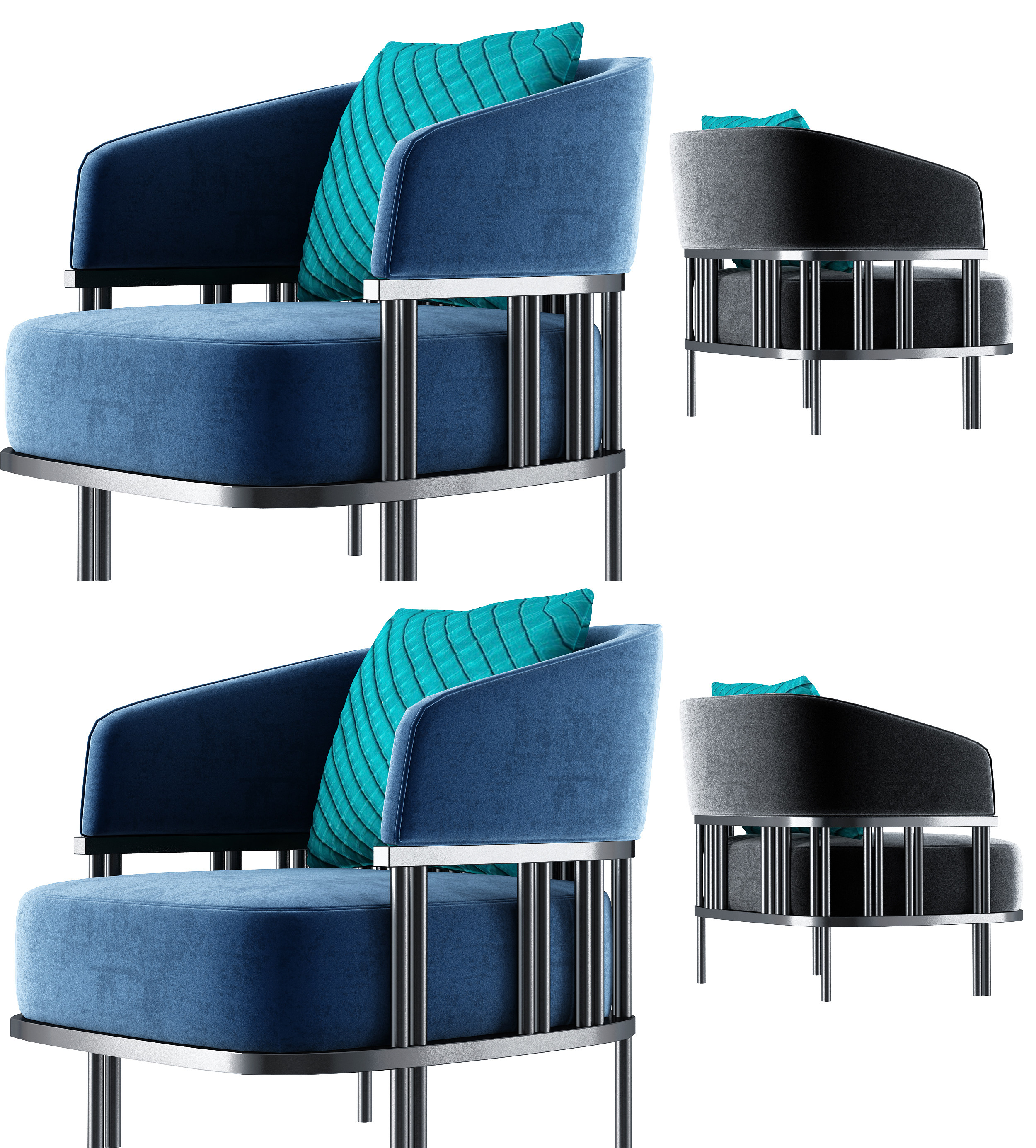 新中式金属绒布单人沙发 3d模型下载