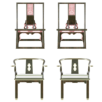 中式古典实木红木椅子官帽椅圈椅3d模型下载