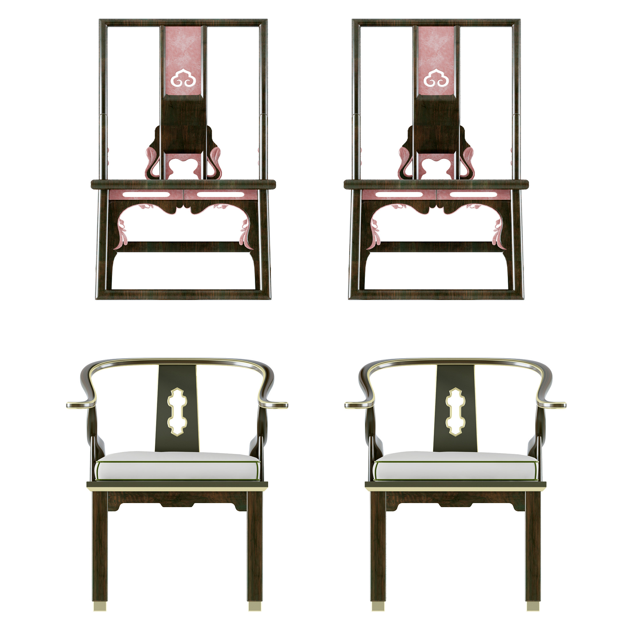 中式古典实木红木椅子官帽椅圈椅3d模型下载