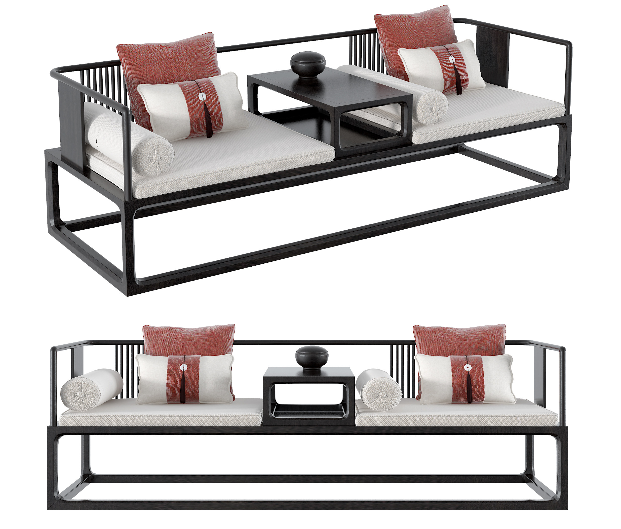新中式沙发 罗汉床炕桌  (3)3d模型下载