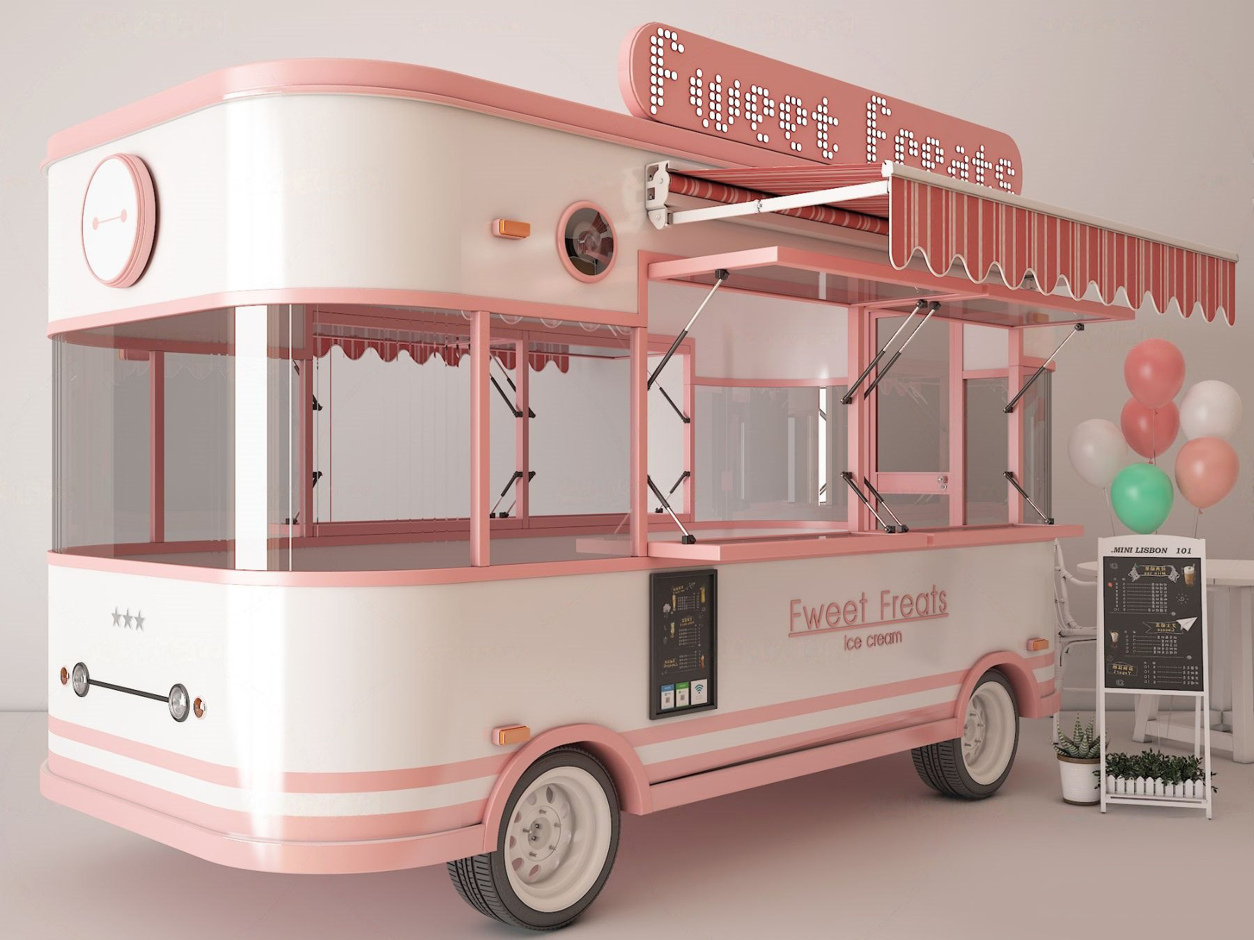现代粉色快餐车3d模型下载