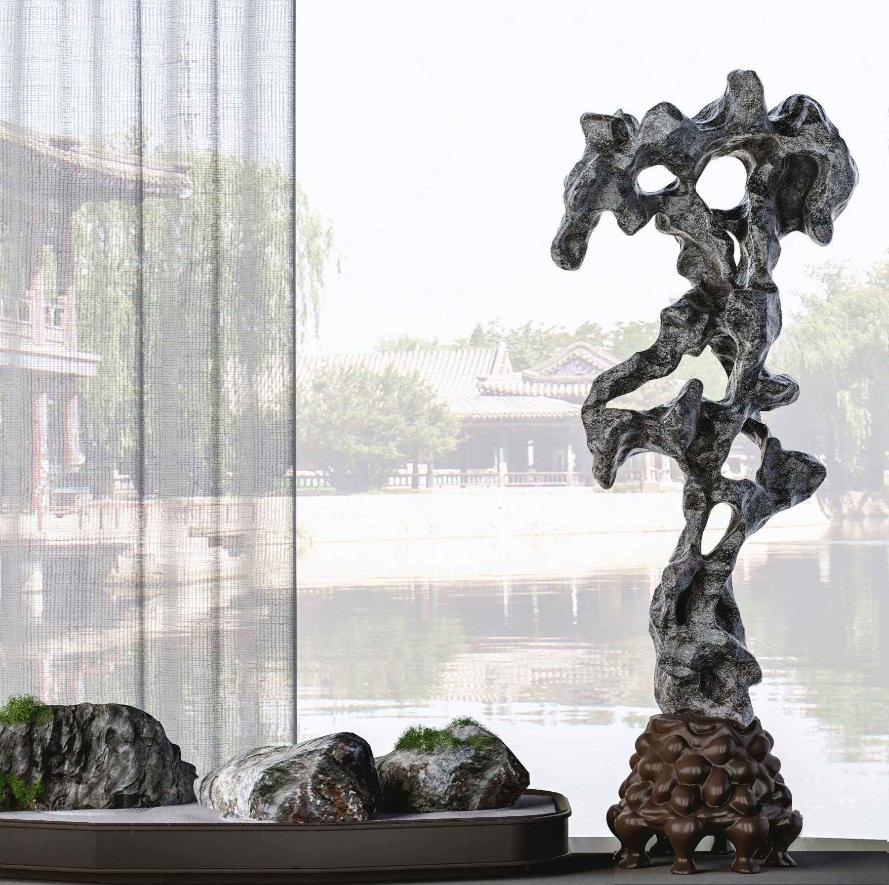 新中式太湖石雕塑 3d模型下载