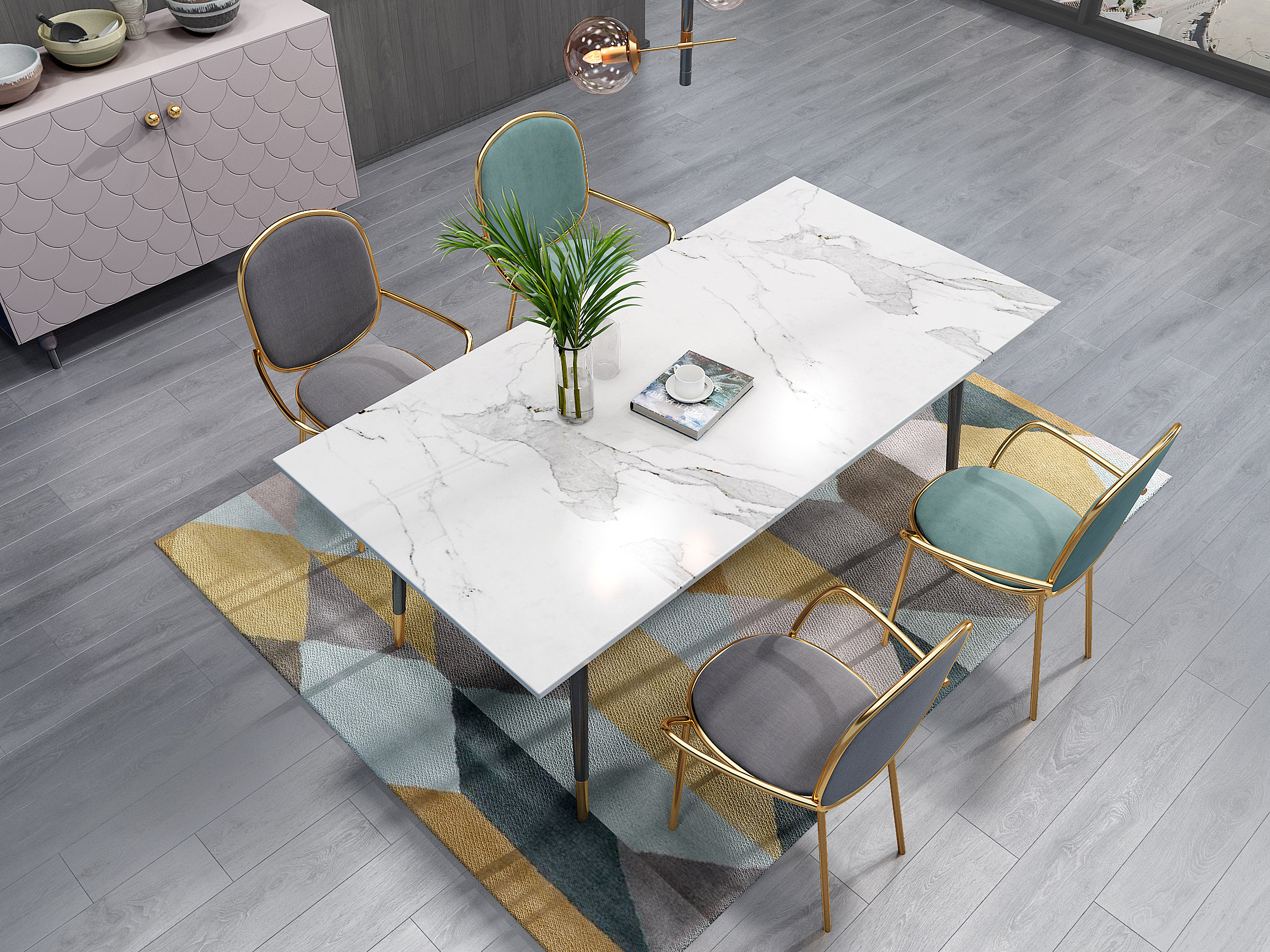 北欧轻奢餐桌椅组合3d模型下载