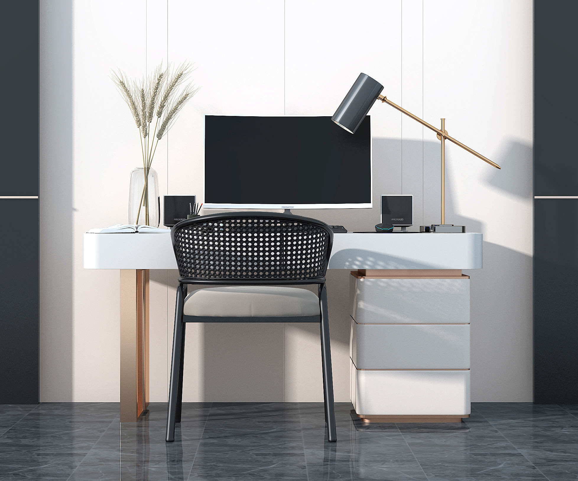 现代电脑桌书桌椅3d模型下载
