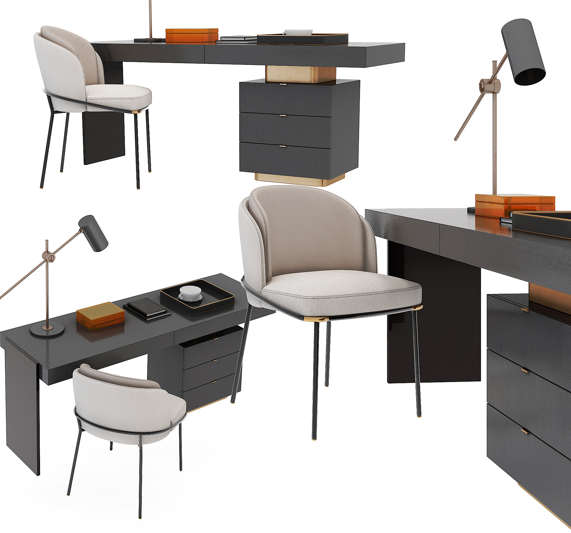 现代意大利 Minotti书桌椅3d模型下载