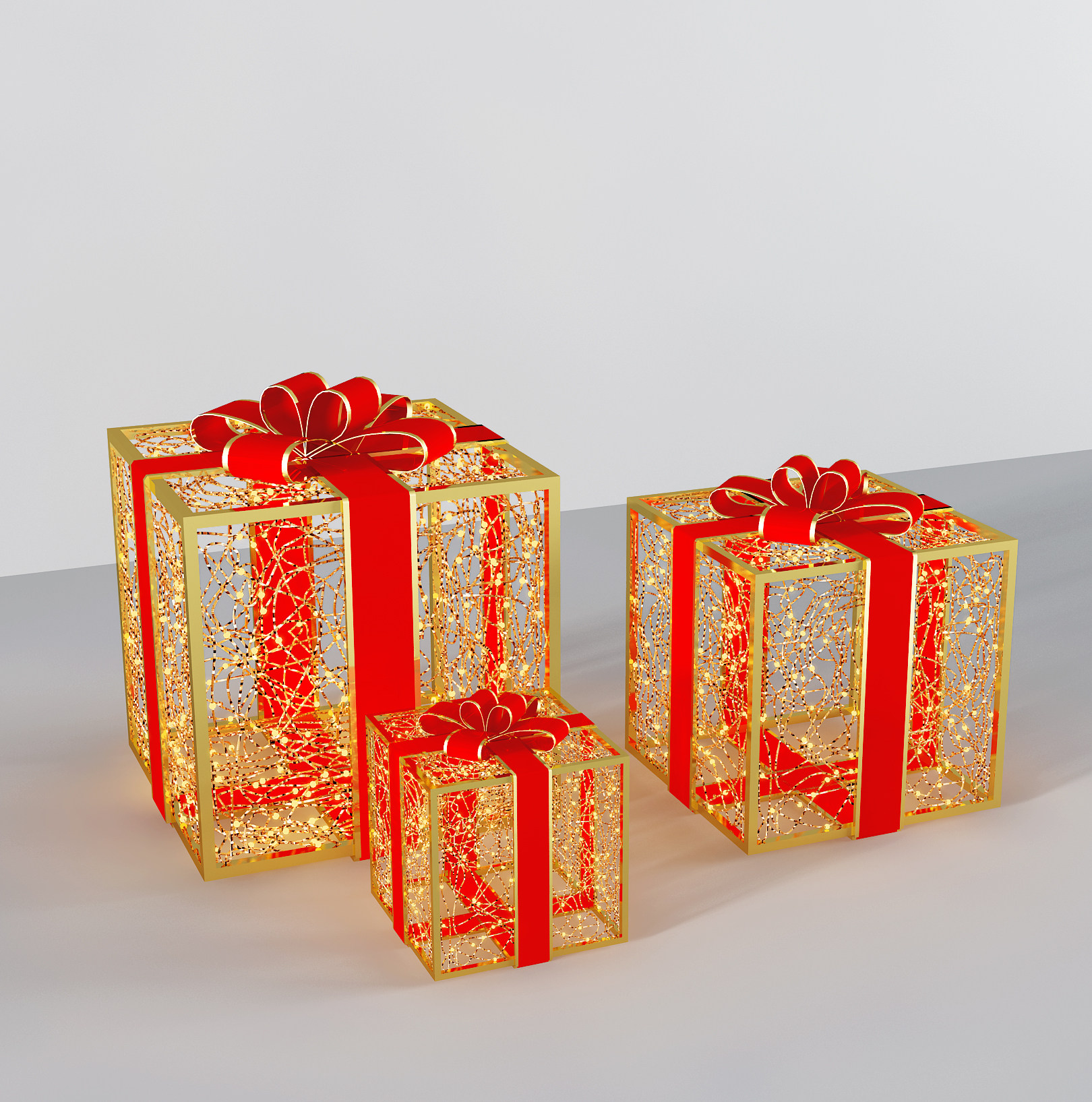 现代圣诞礼物礼品包装盒装饰灯 美陈装饰品3d模型下载