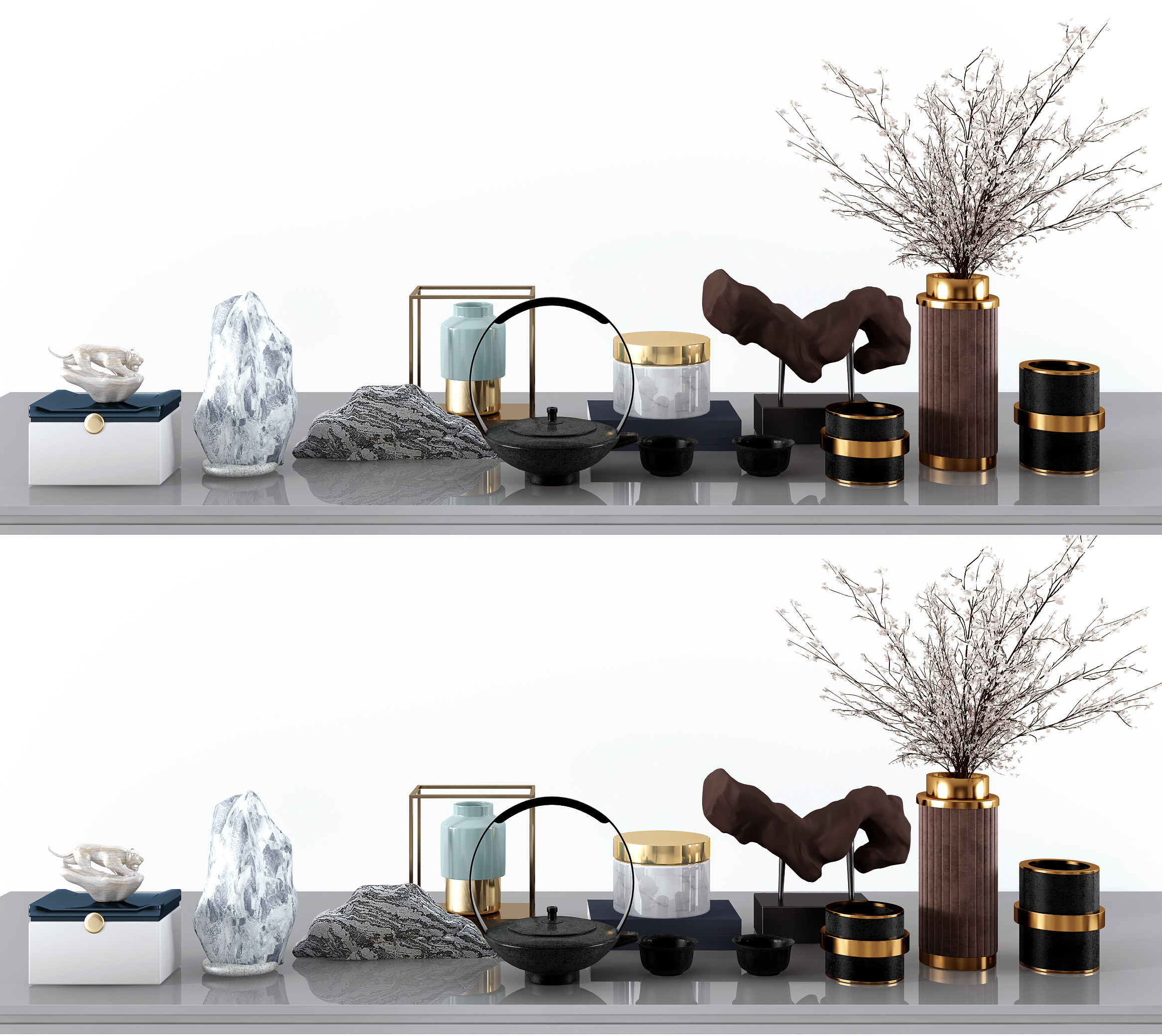 新中式茶具 花瓶 雕塑 饰品摆件 (1)3d模型下载