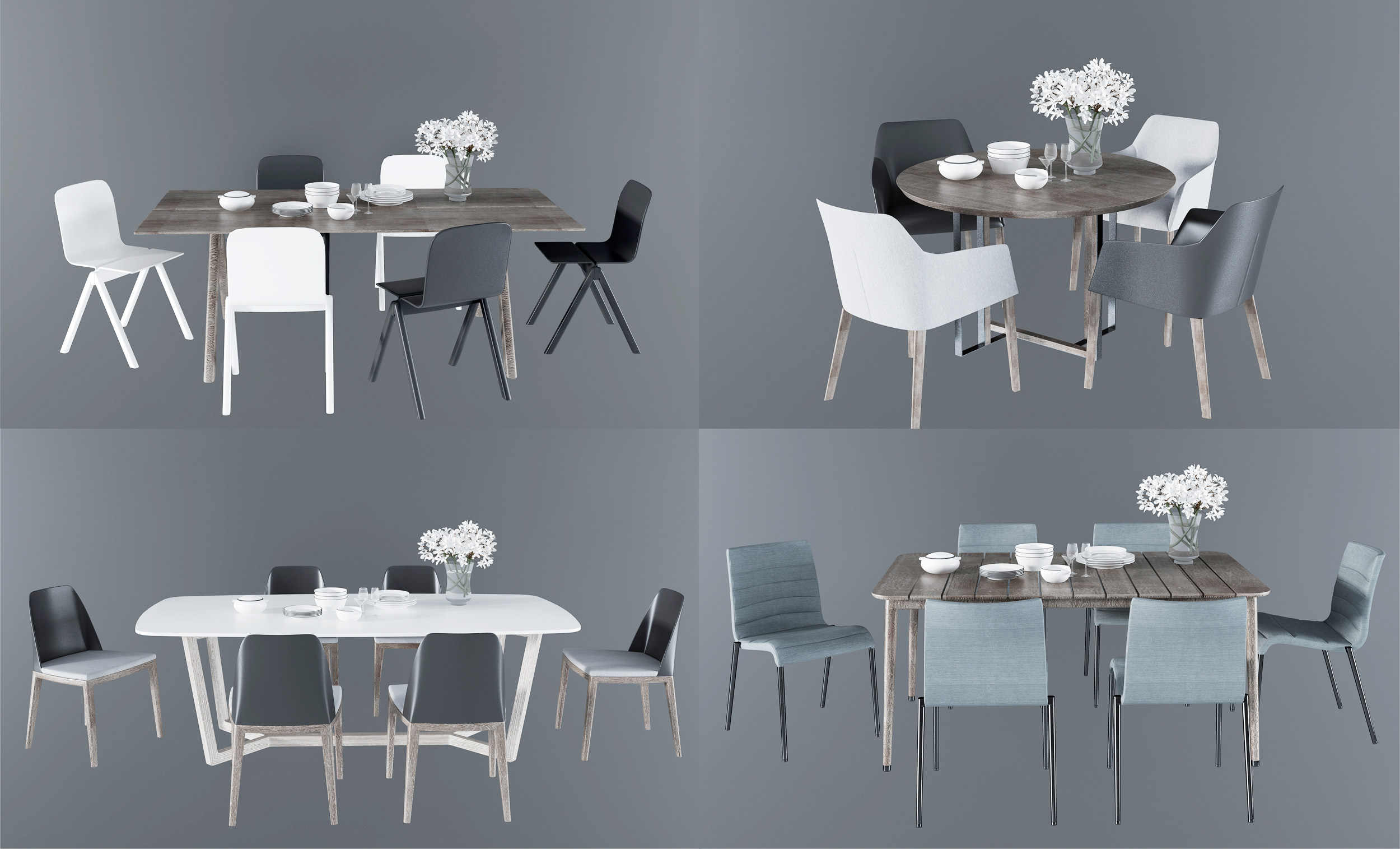 现代餐桌椅组合 3d模型下载