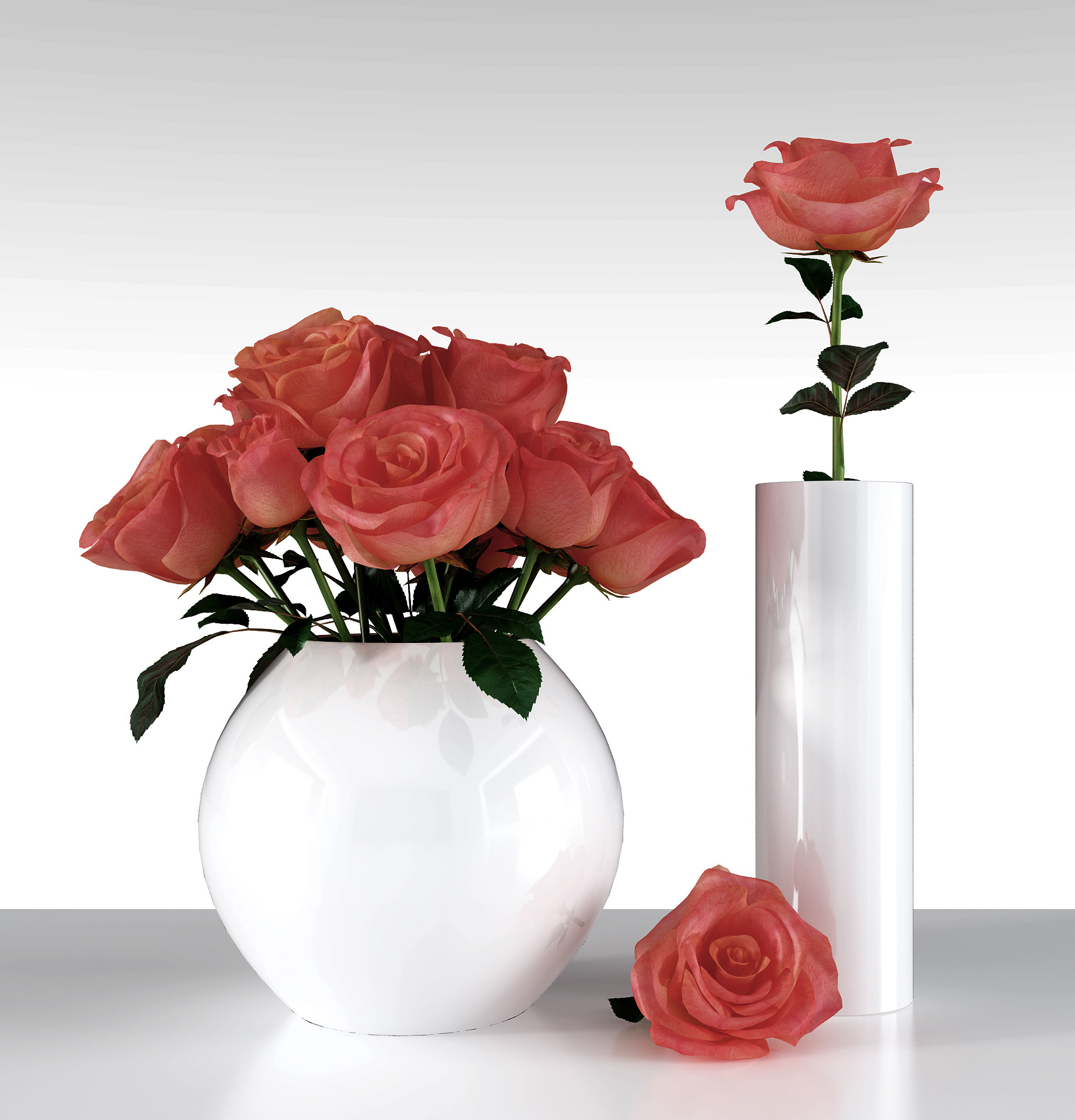 现代花瓶 花艺红玫瑰3d模型下载