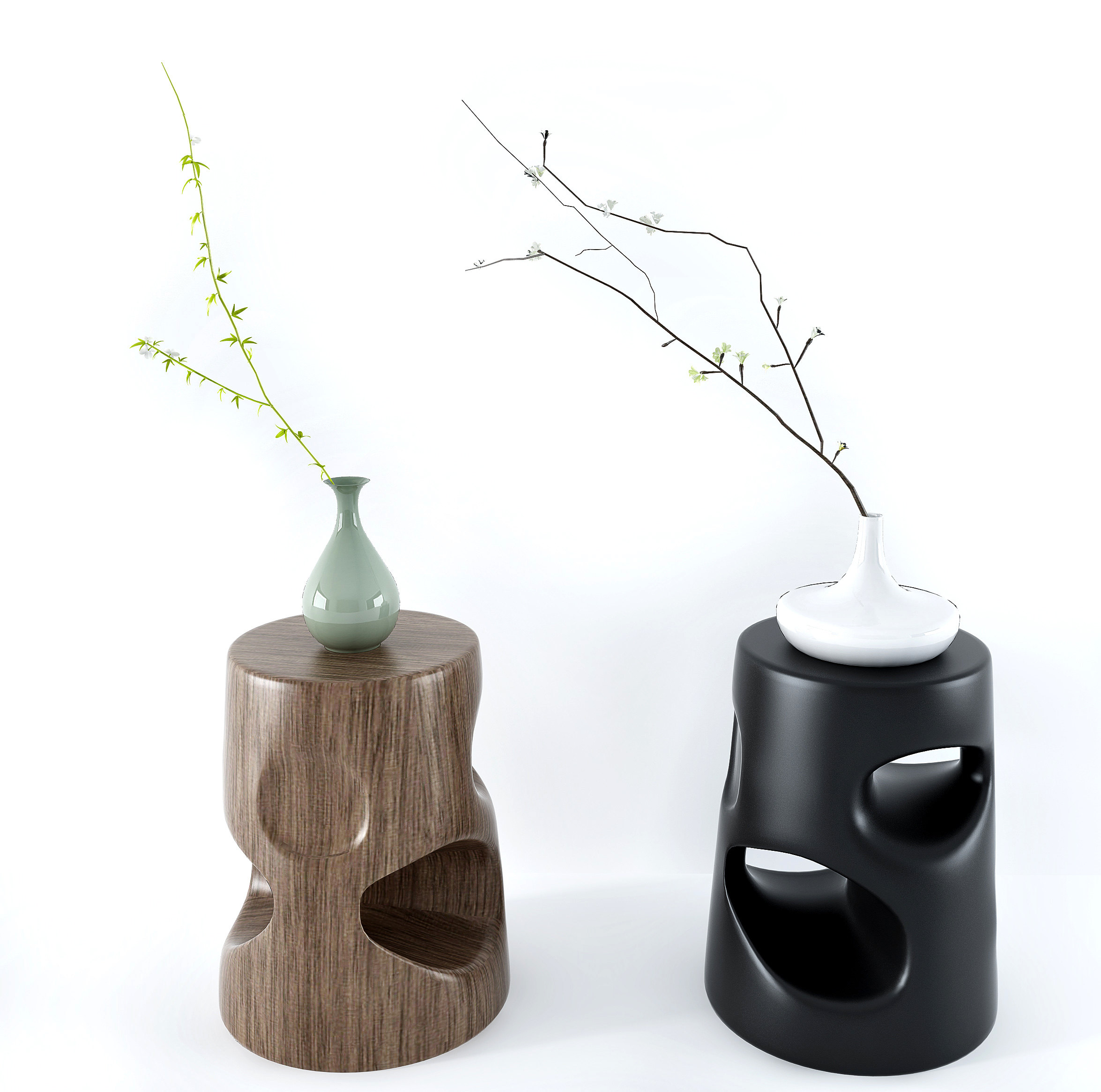 新中式圆形边几木墩子花瓶3d模型下载