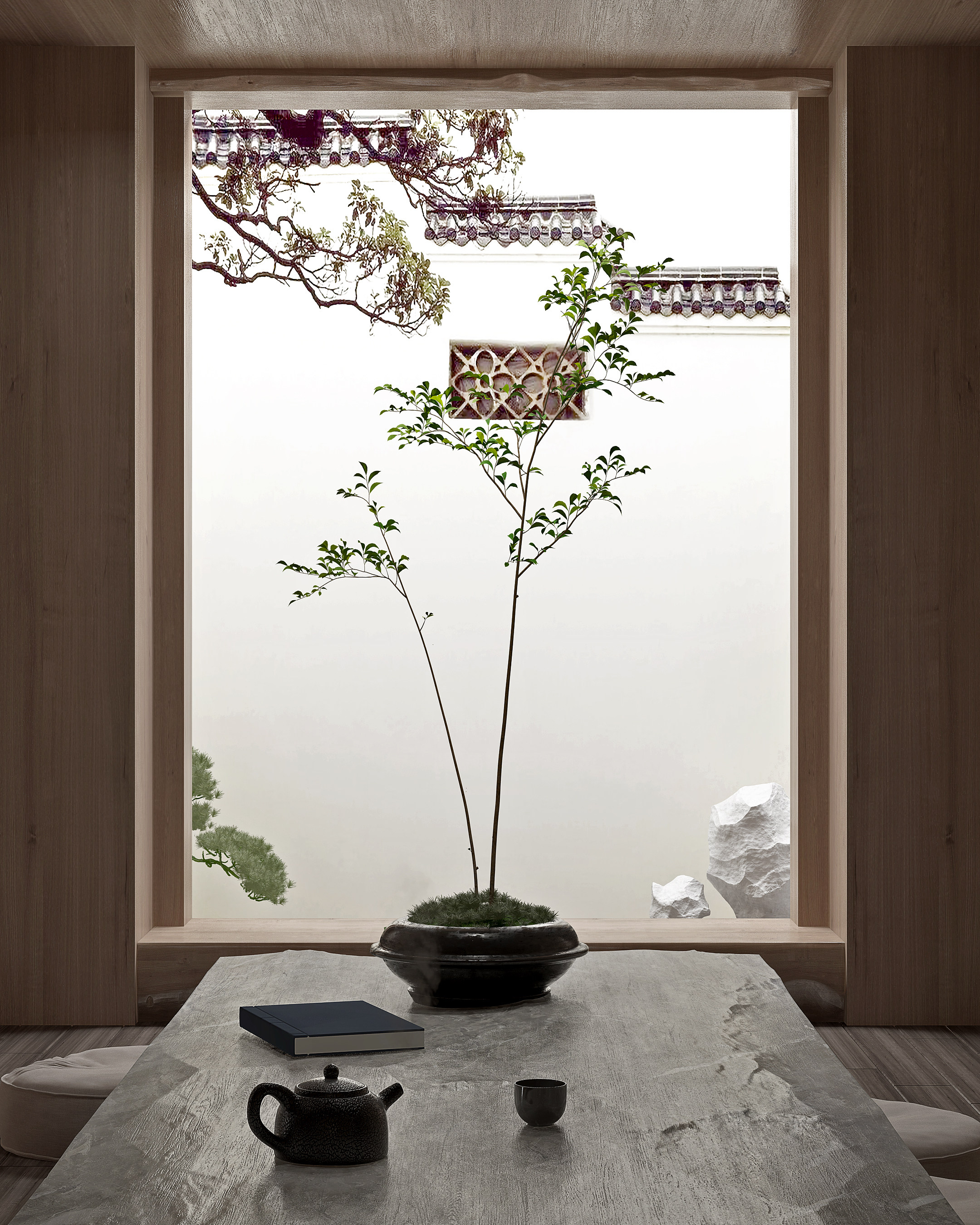 新中式茶壶书籍植物盆栽3d模型下载