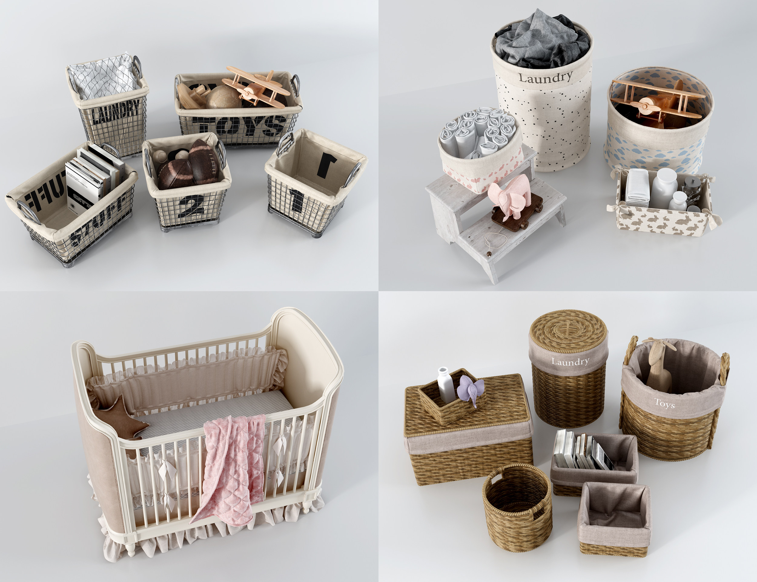 现代婴儿床 收纳篮 收纳盒 (1)3d模型下载