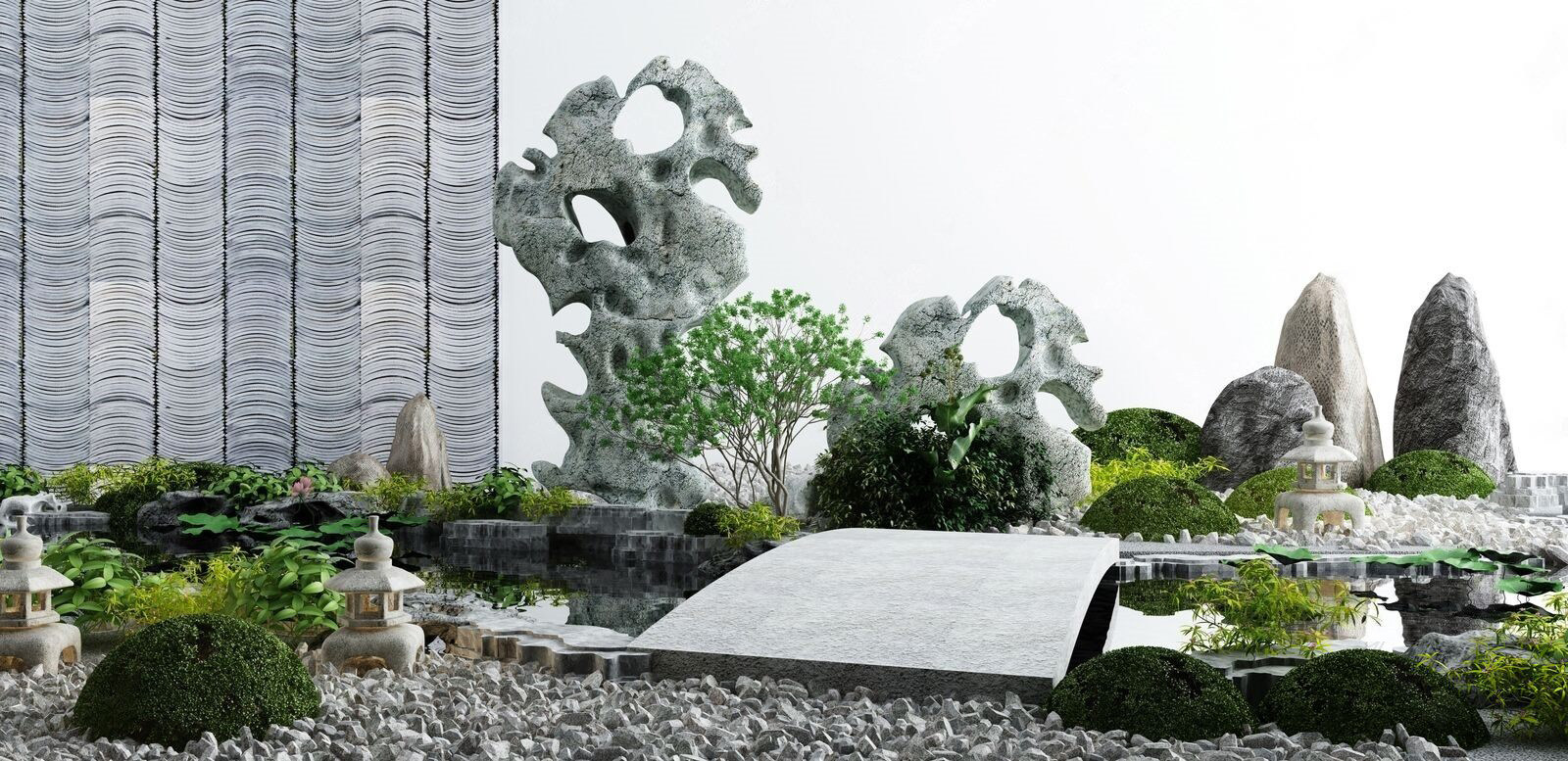 新中式庭院景观3d模型下载
