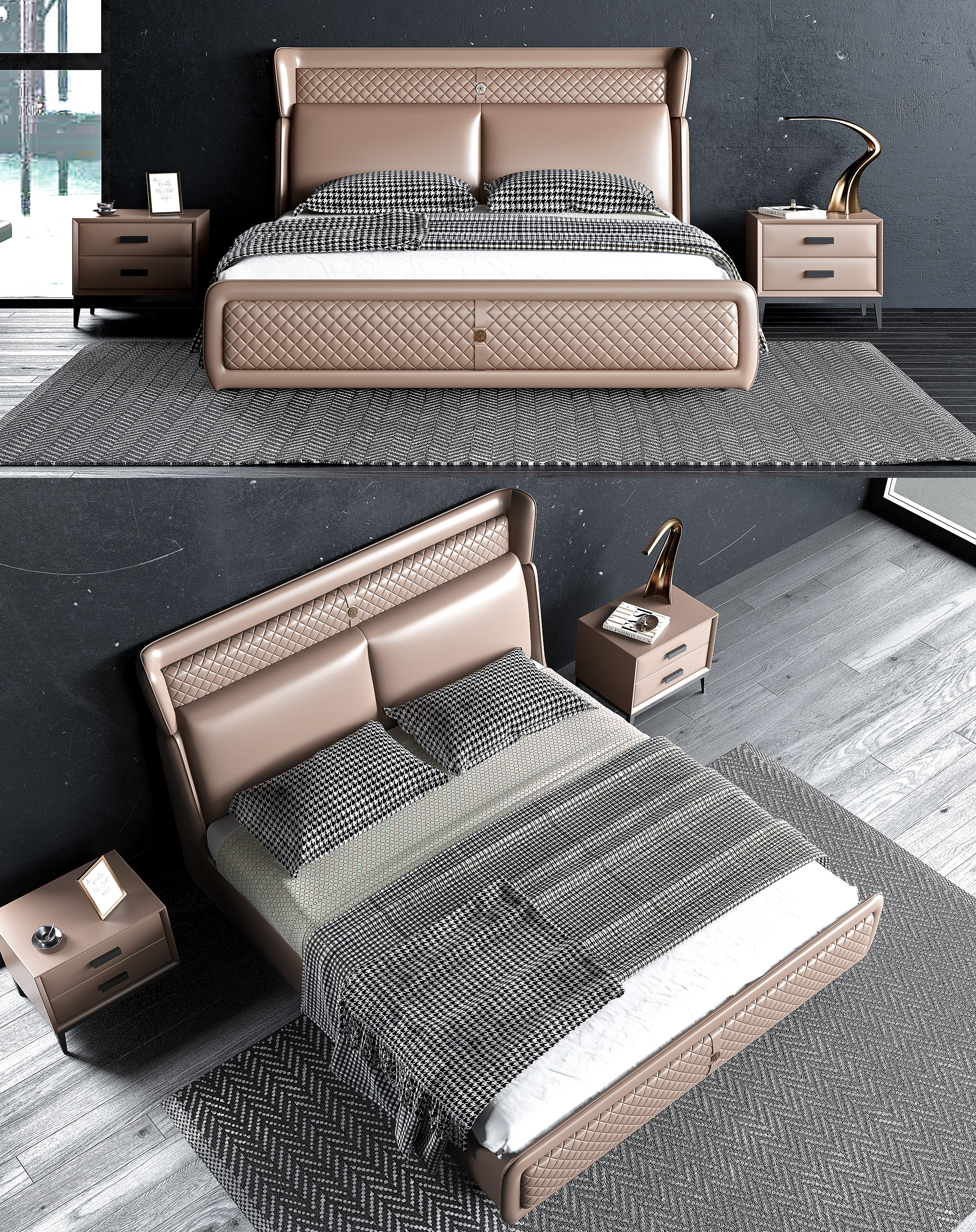 现代皮革双人床  床具3d模型下载