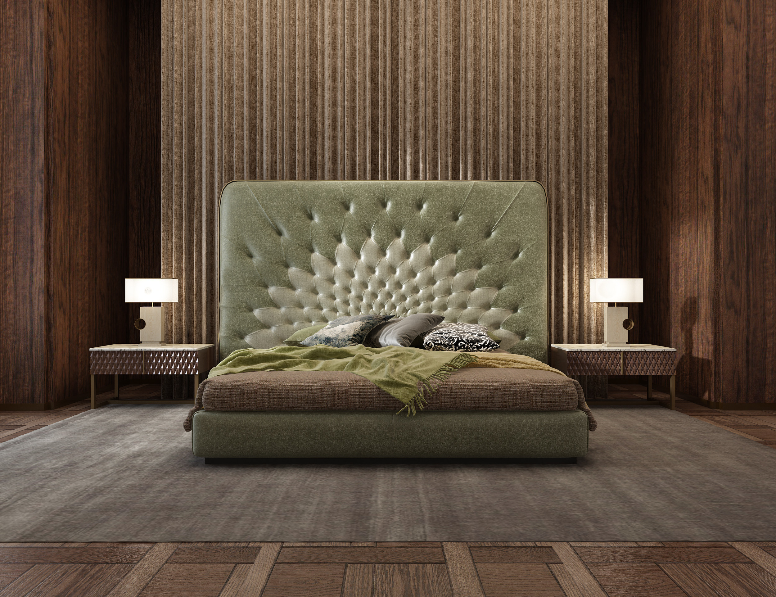意大利 Opera 新古典皮革双人床 床具 床头柜 3d模型下载
