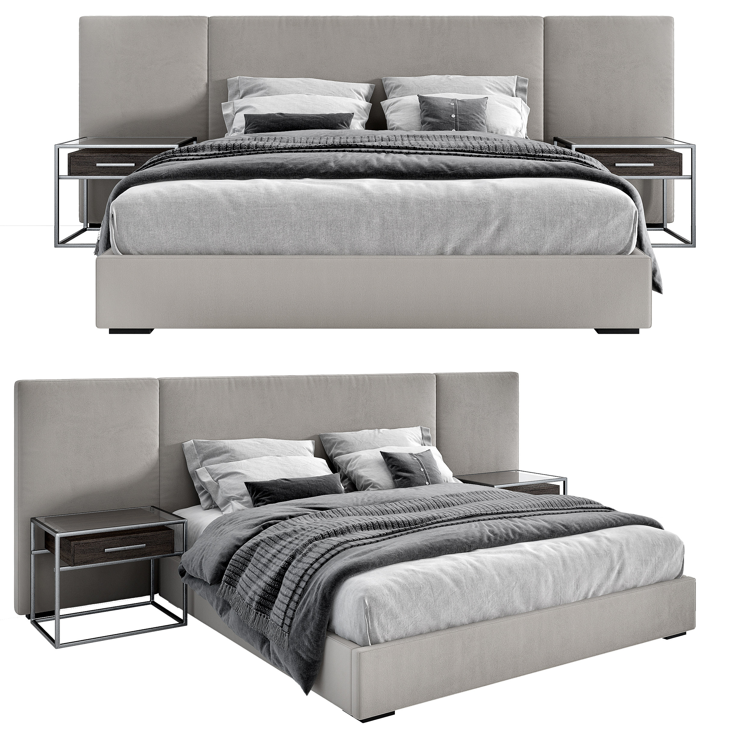 意大利 poliform 现代双人床床头柜 床具3d模型下载