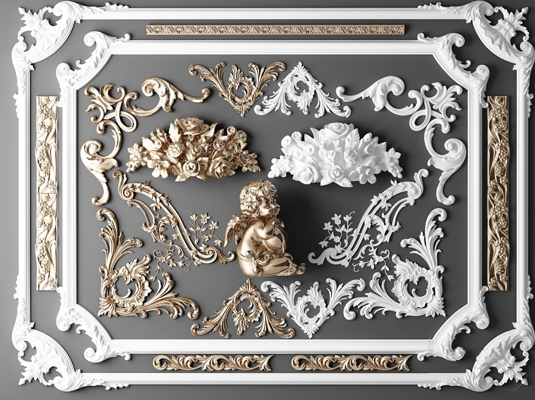 欧式石膏雕花构件3d模型下载