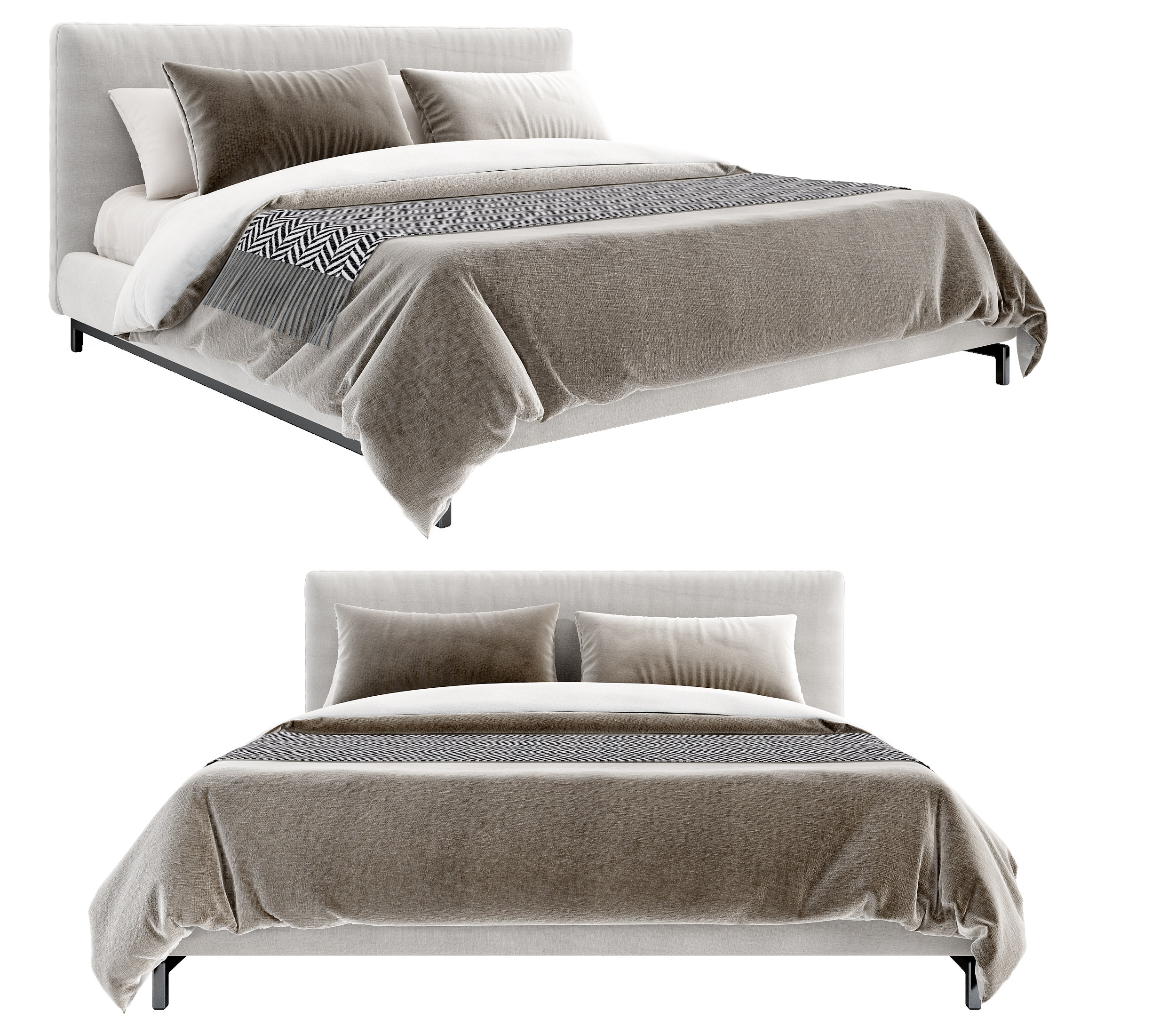 Minotti 现代双人床 床具3d模型下载
