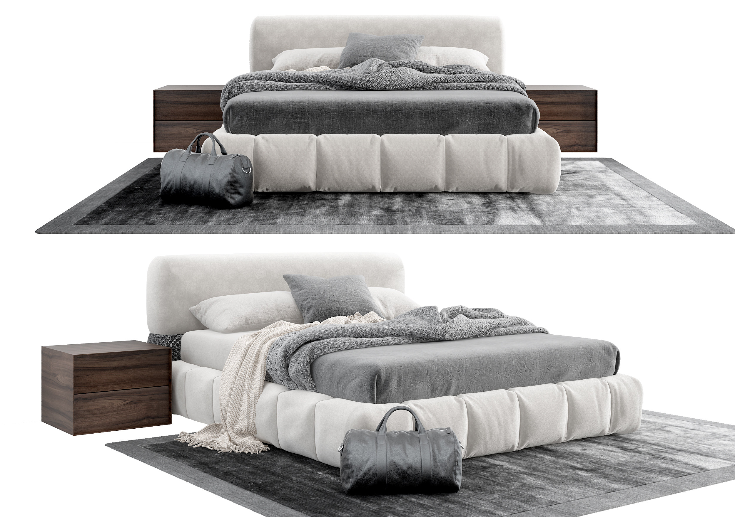 米洛提 现代双人床  床具组合3d模型下载